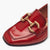 Tamaris Red Patent Loafers with Block Heel and Gold Chain Detail