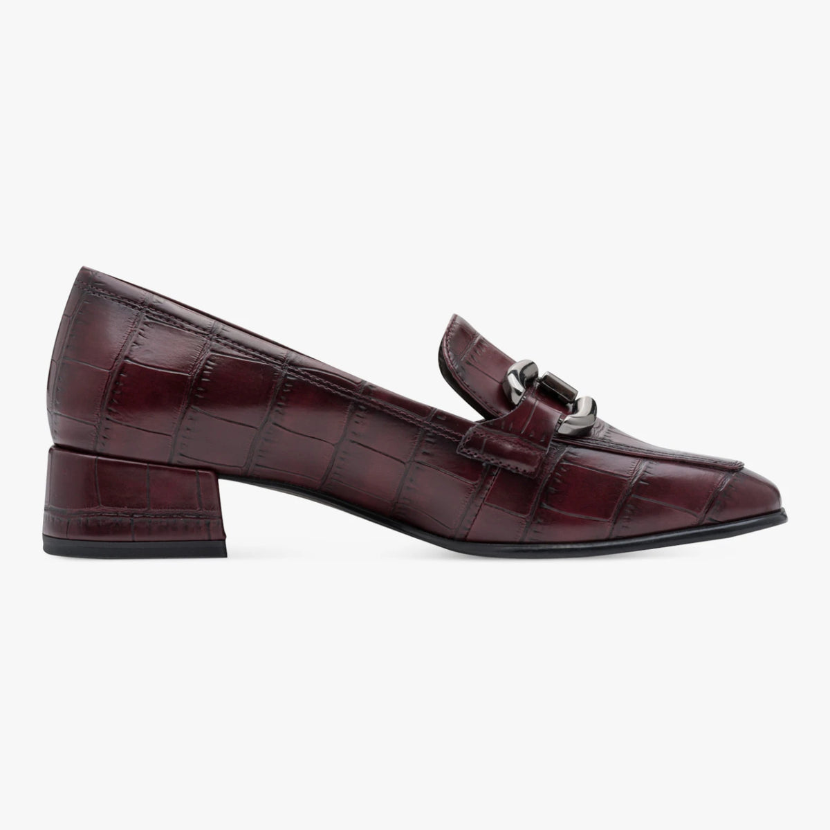 Tamaris Merlot Croc-Effect Block Heel Loafer