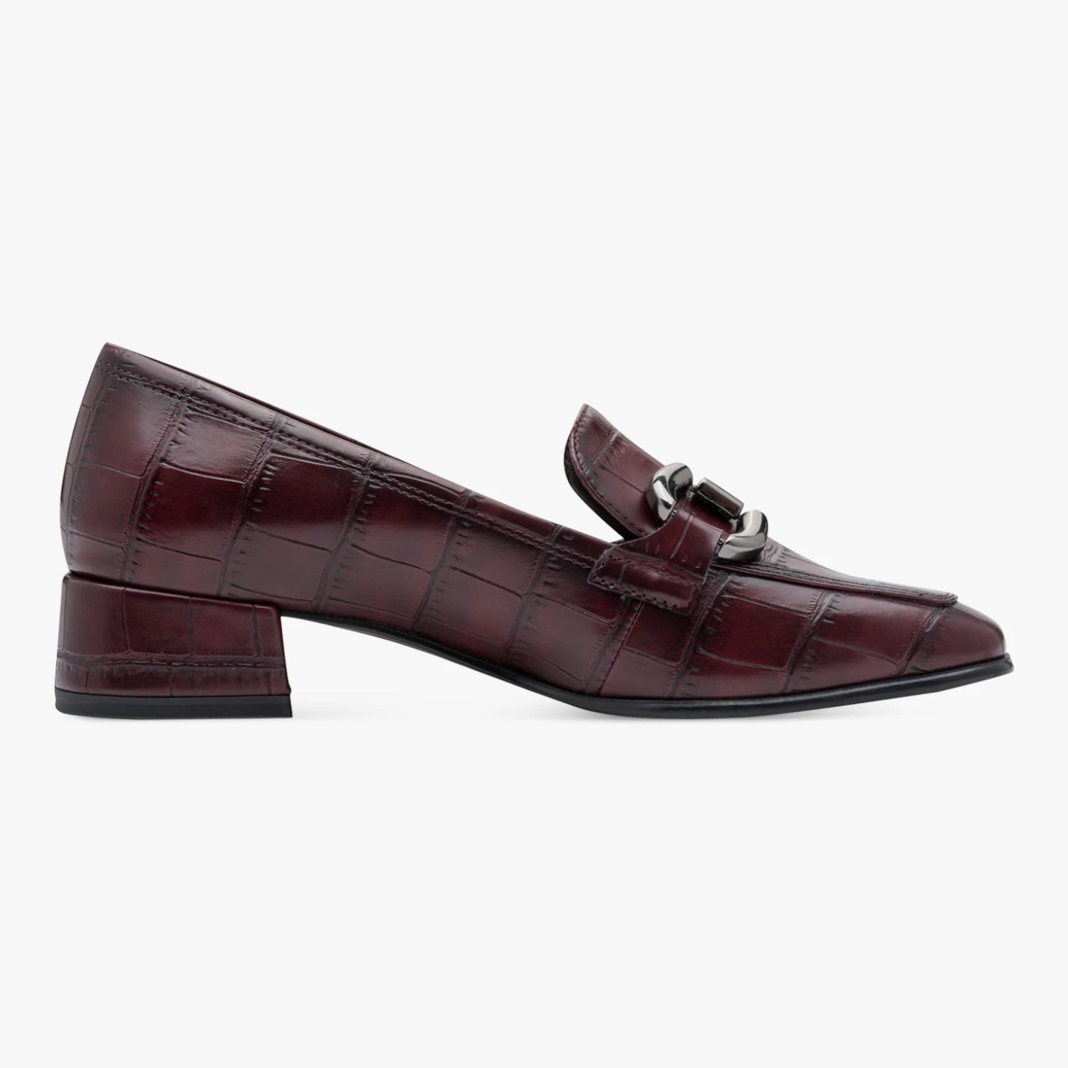 Tamaris Merlot Croc-Effect Block Heel Loafer