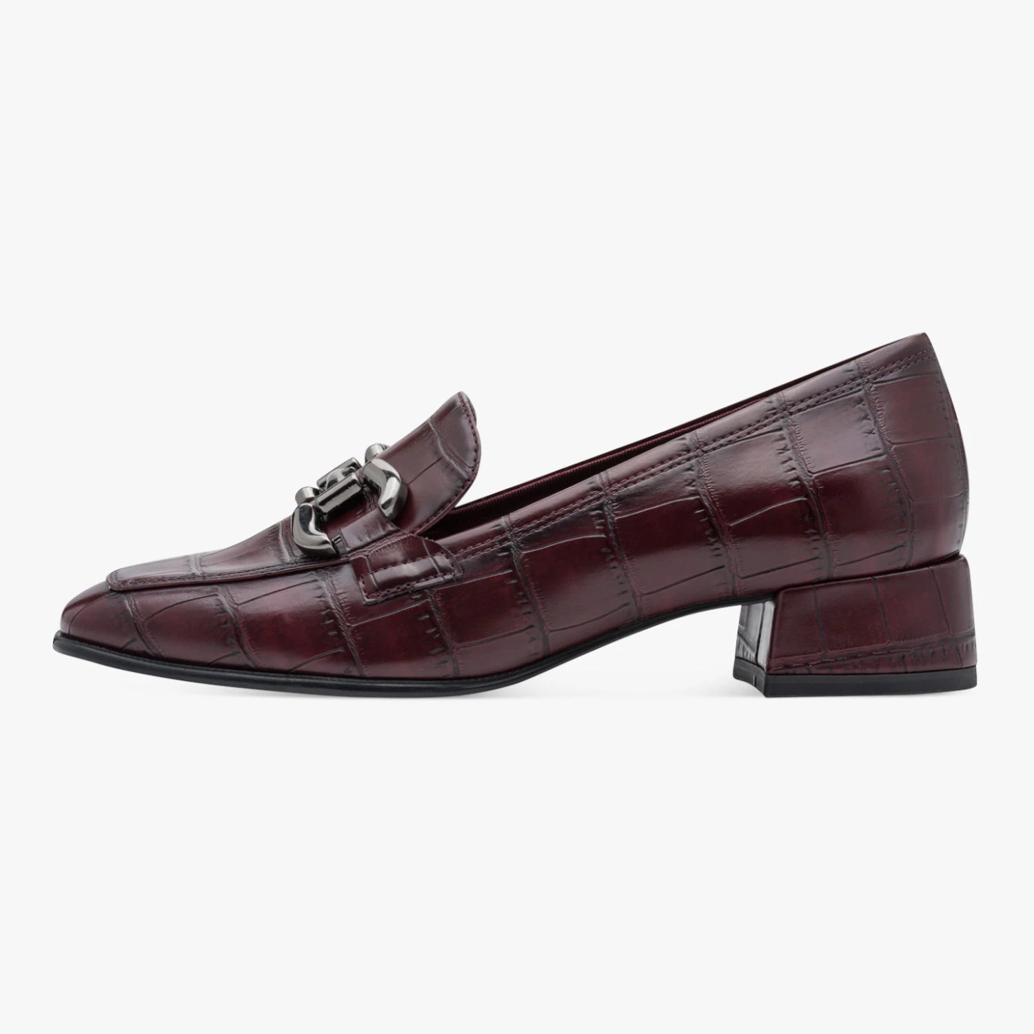 Tamaris Merlot Croc-Effect Block Heel Loafer