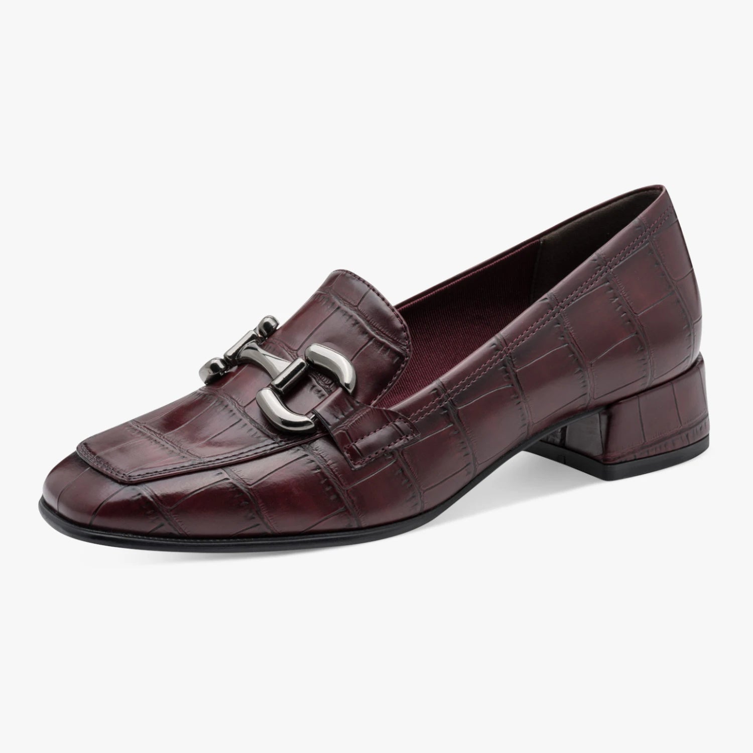 Tamaris Merlot Croc-Effect Block Heel Loafer