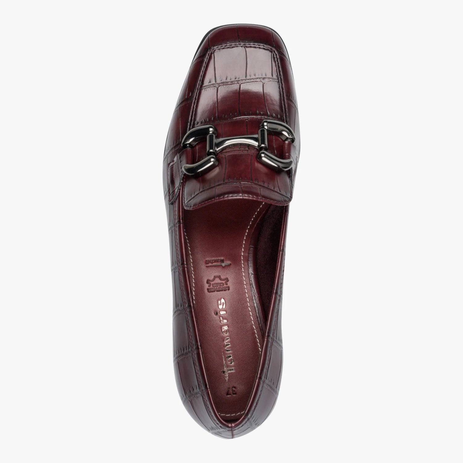 Tamaris Merlot Croc-Effect Block Heel Loafer