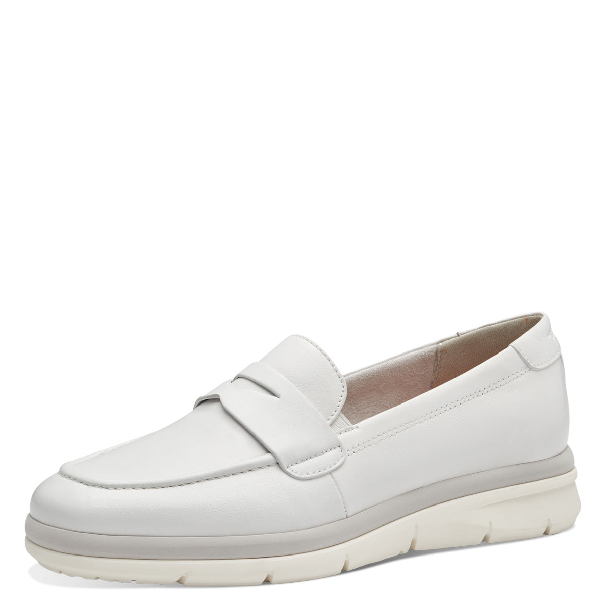 Tamaris White Leather Penny Loafers with Modern Off-White Sole