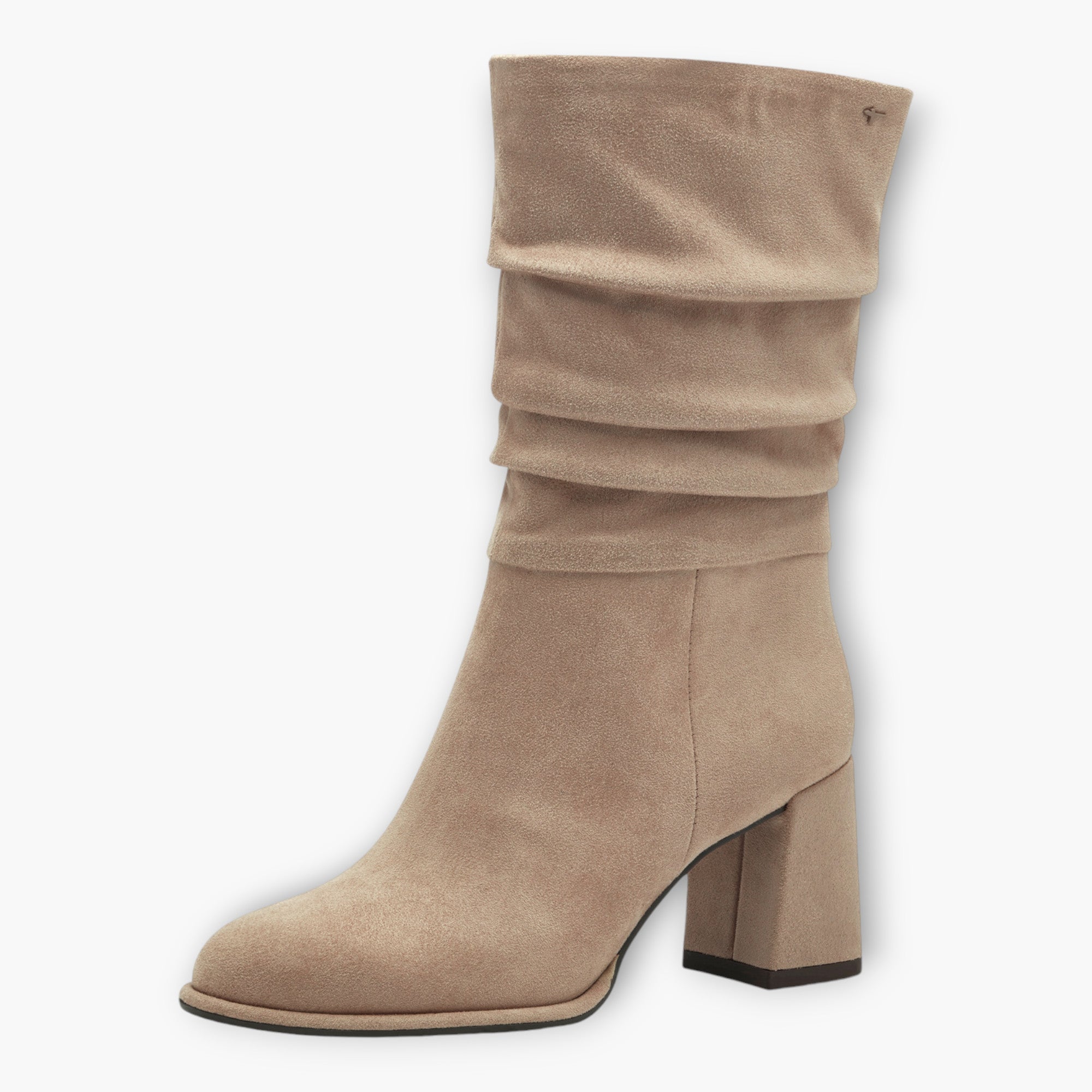 Tamaris Taupe Faux Suede Mid-Calf Boot with Block Heel