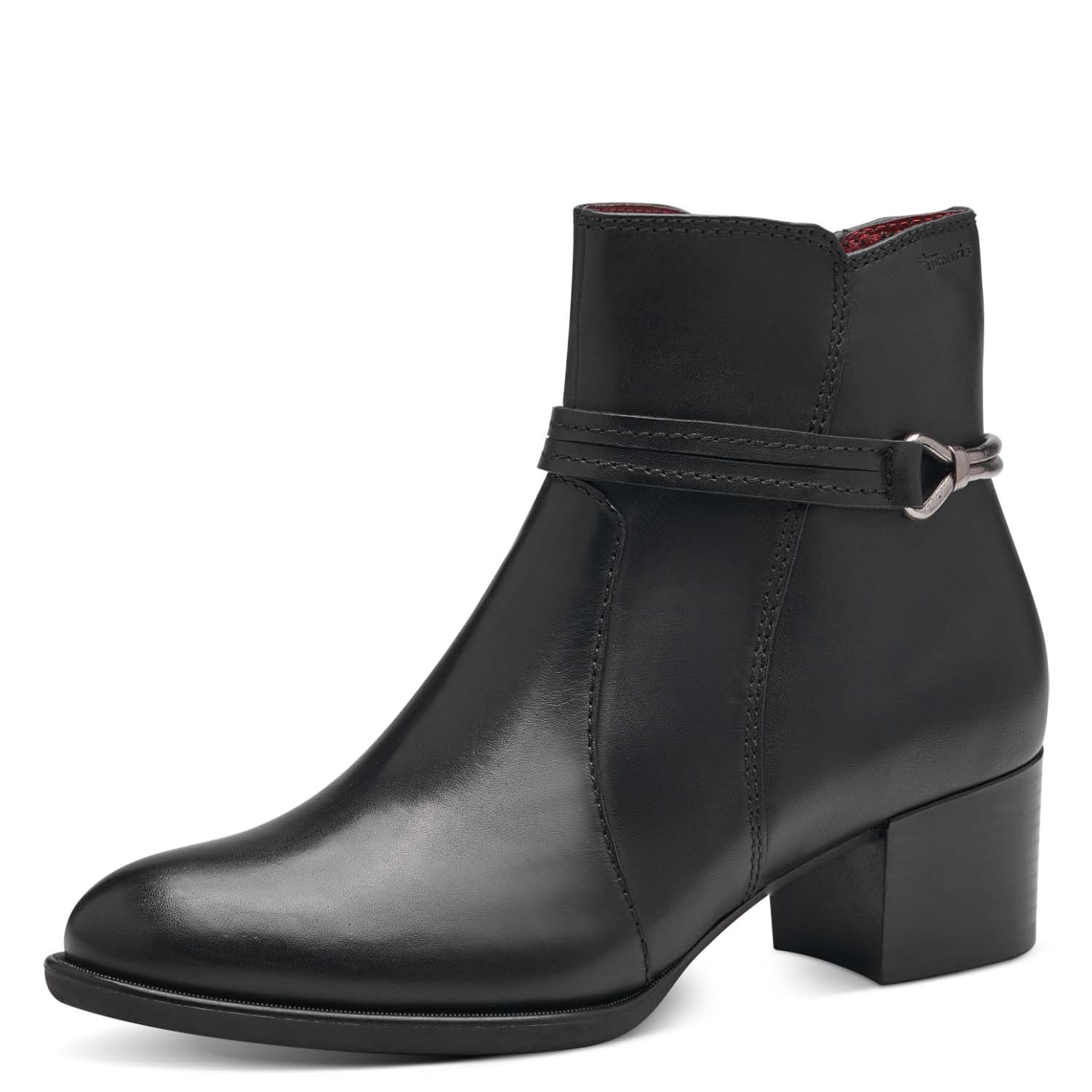 Angle view displaying the elegance of Tamaris Black Ankle Boot.