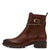 Close-up of the front of the brown leather ankle boot.