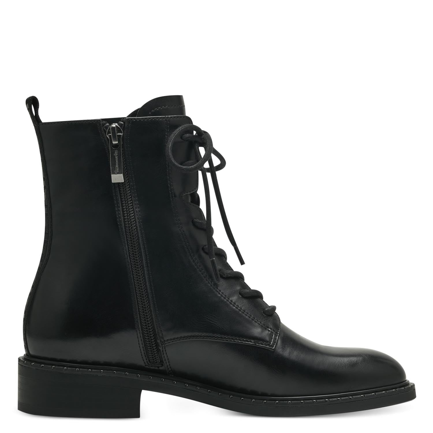 Side view of the Lace-Up Black Ankle Boots zipper
