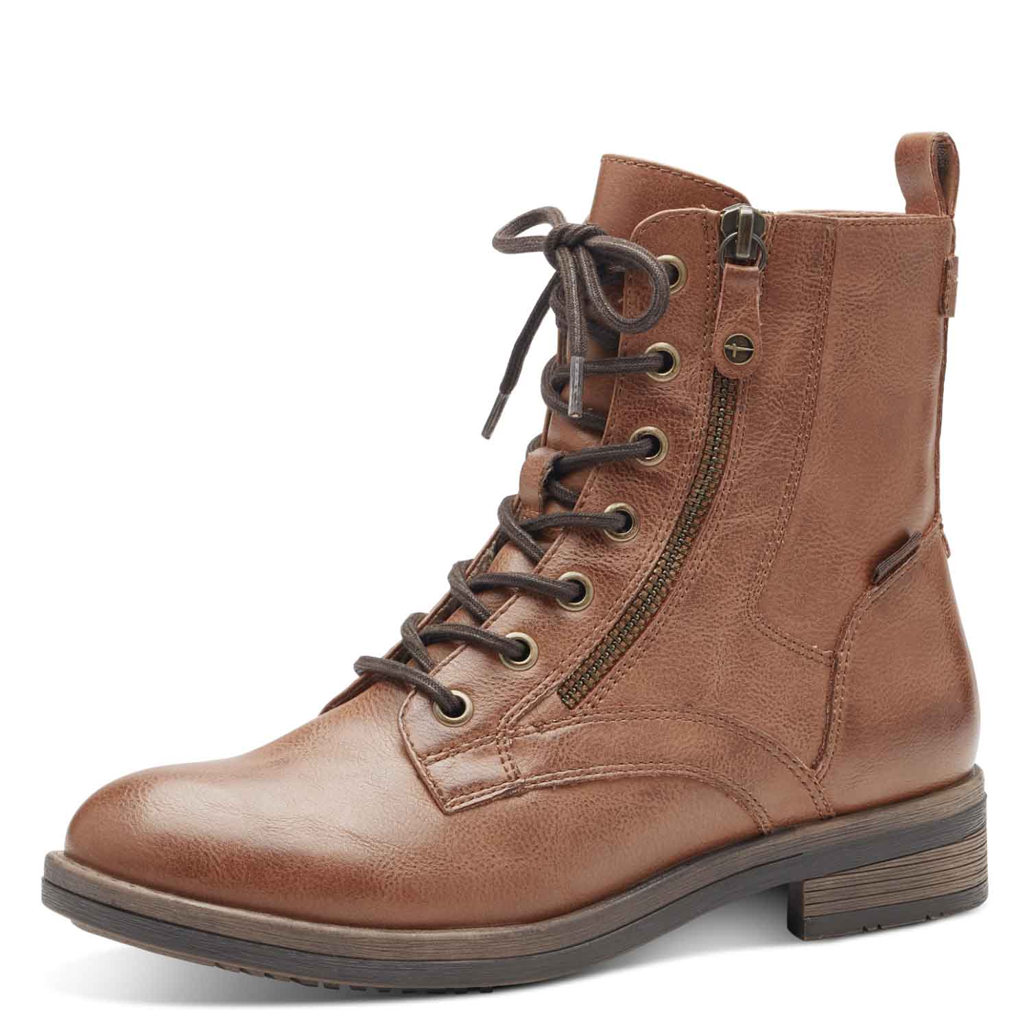 Angled view of the brown lace-up ankle boot