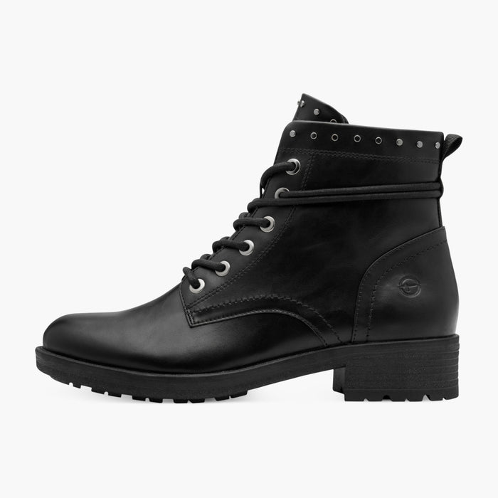 Tamaris Black Lace-Up Ankle Boots with Stud Collar - Leavys Shoes