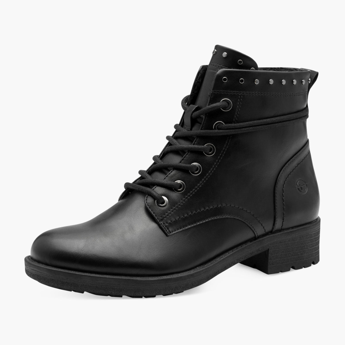 Tamaris Black Lace-Up Ankle Boots with Stud Collar - Leavys Shoes