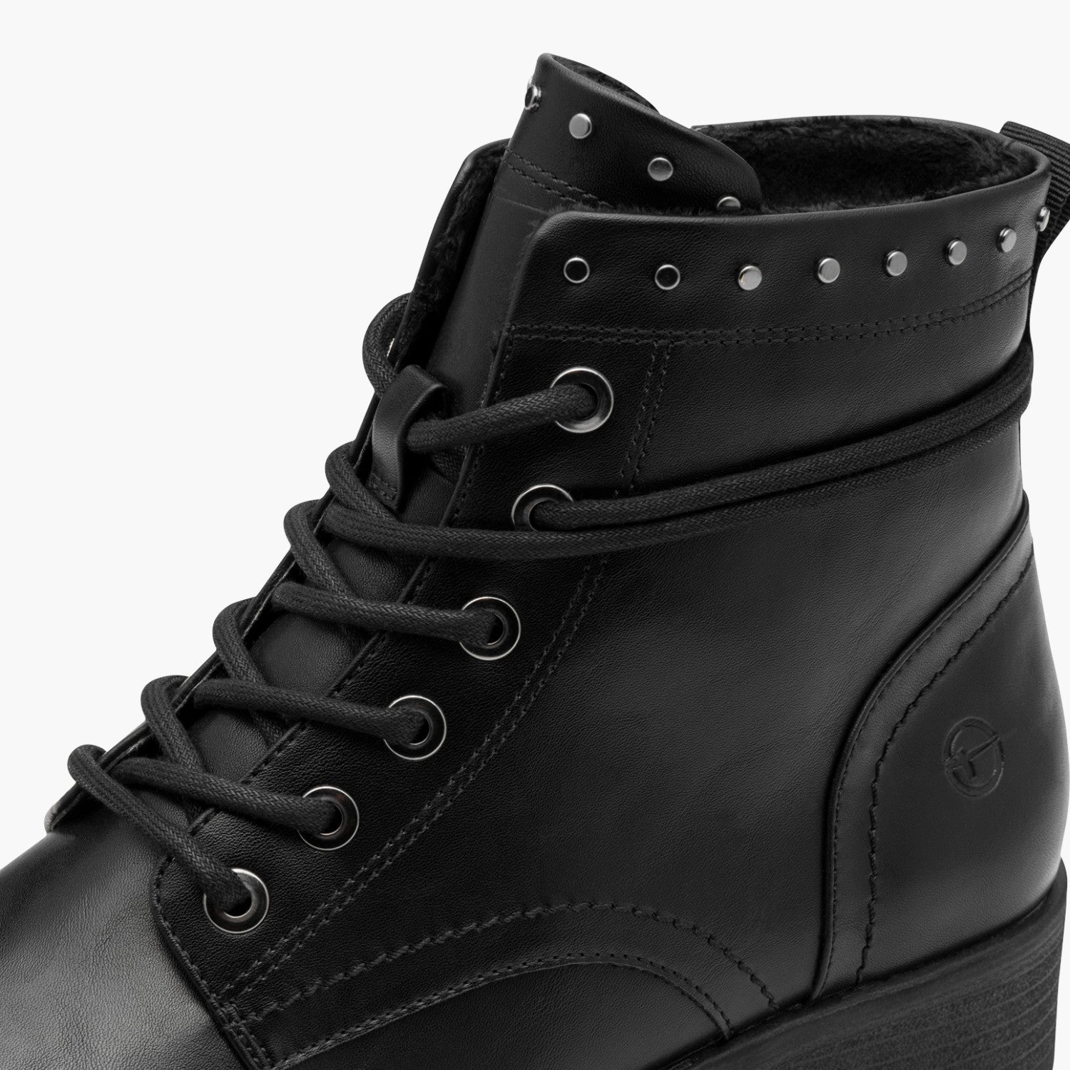 Tamaris Black Lace-Up Ankle Boots with Stud Collar - Leavys Shoes