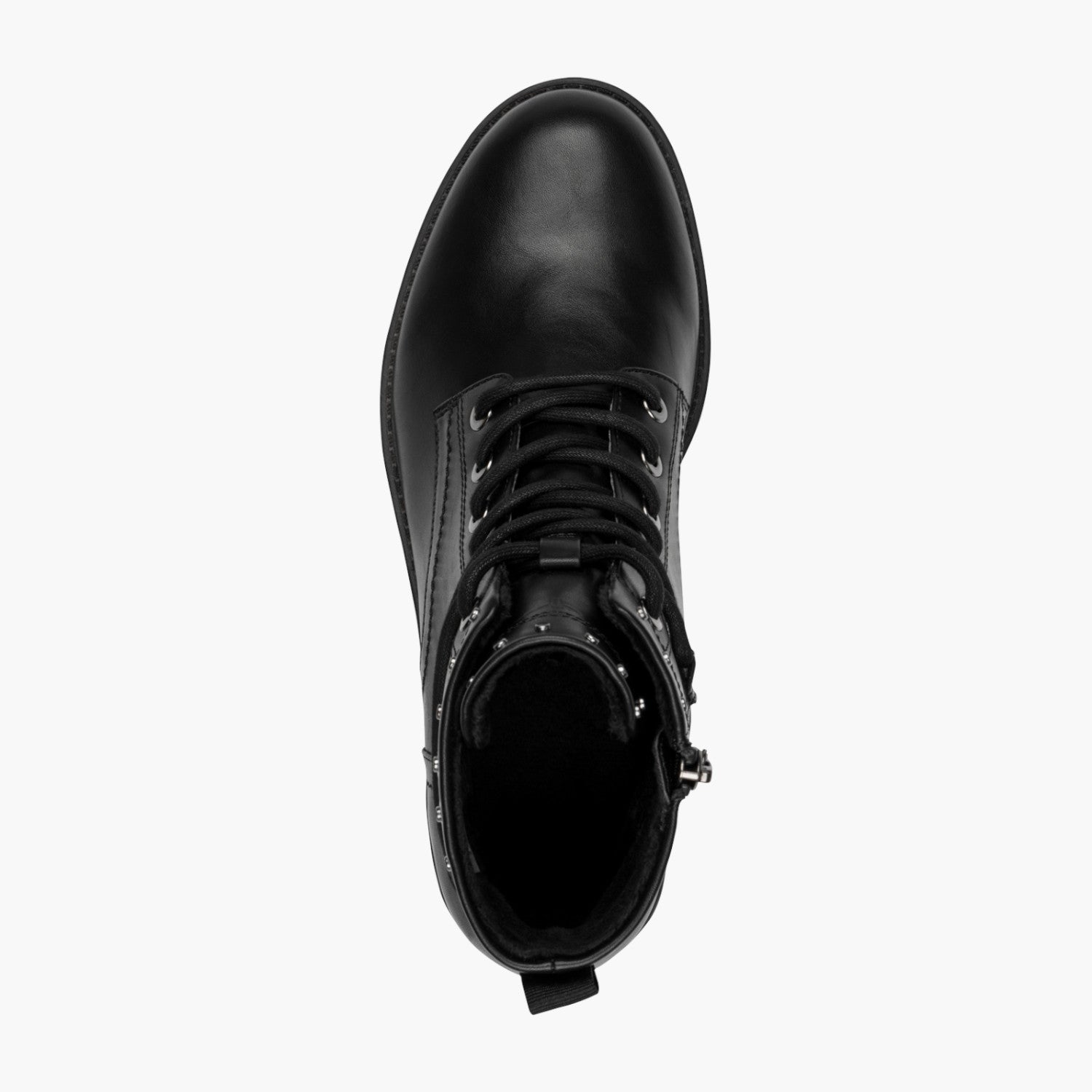 Tamaris Black Lace-Up Ankle Boots with Stud Collar - Leavys Shoes