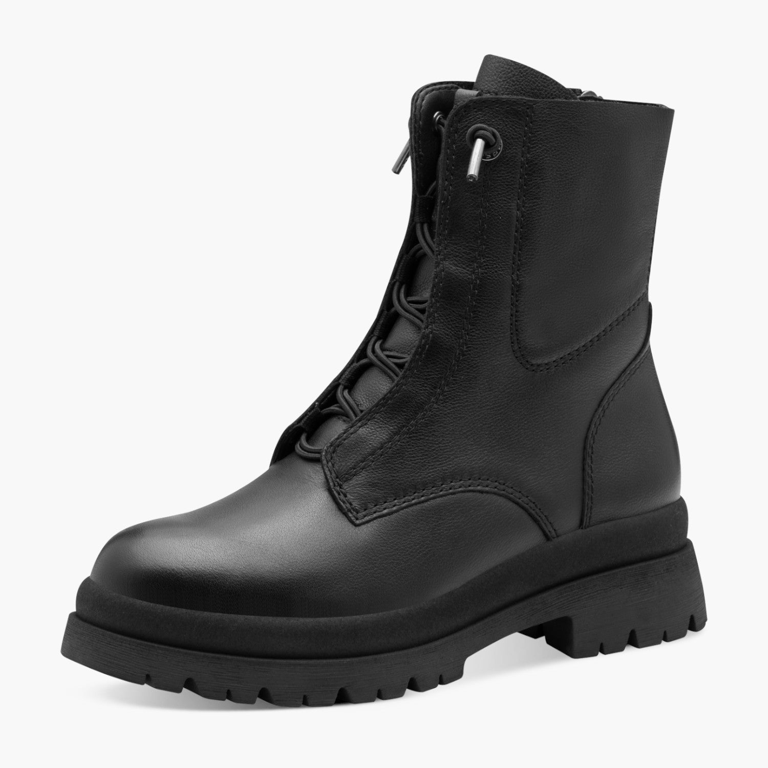 Tamaris Black Leather Mix Lace‑Up Ankle Boots, 30mm - Leavys Shoes