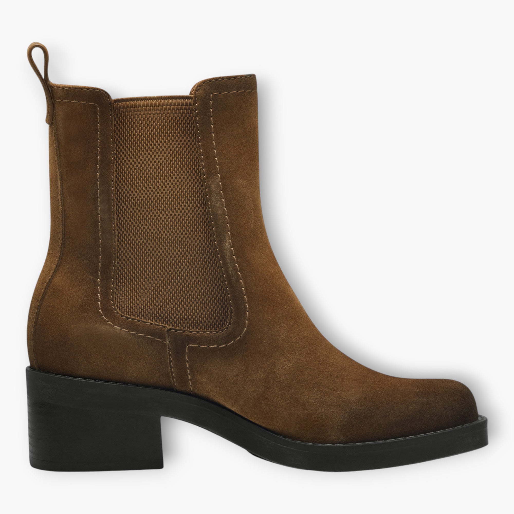 Tamaris Brown Nubuck Leather Ankle Boots with Block Heel and Elastic Panels - Leavys Shoes