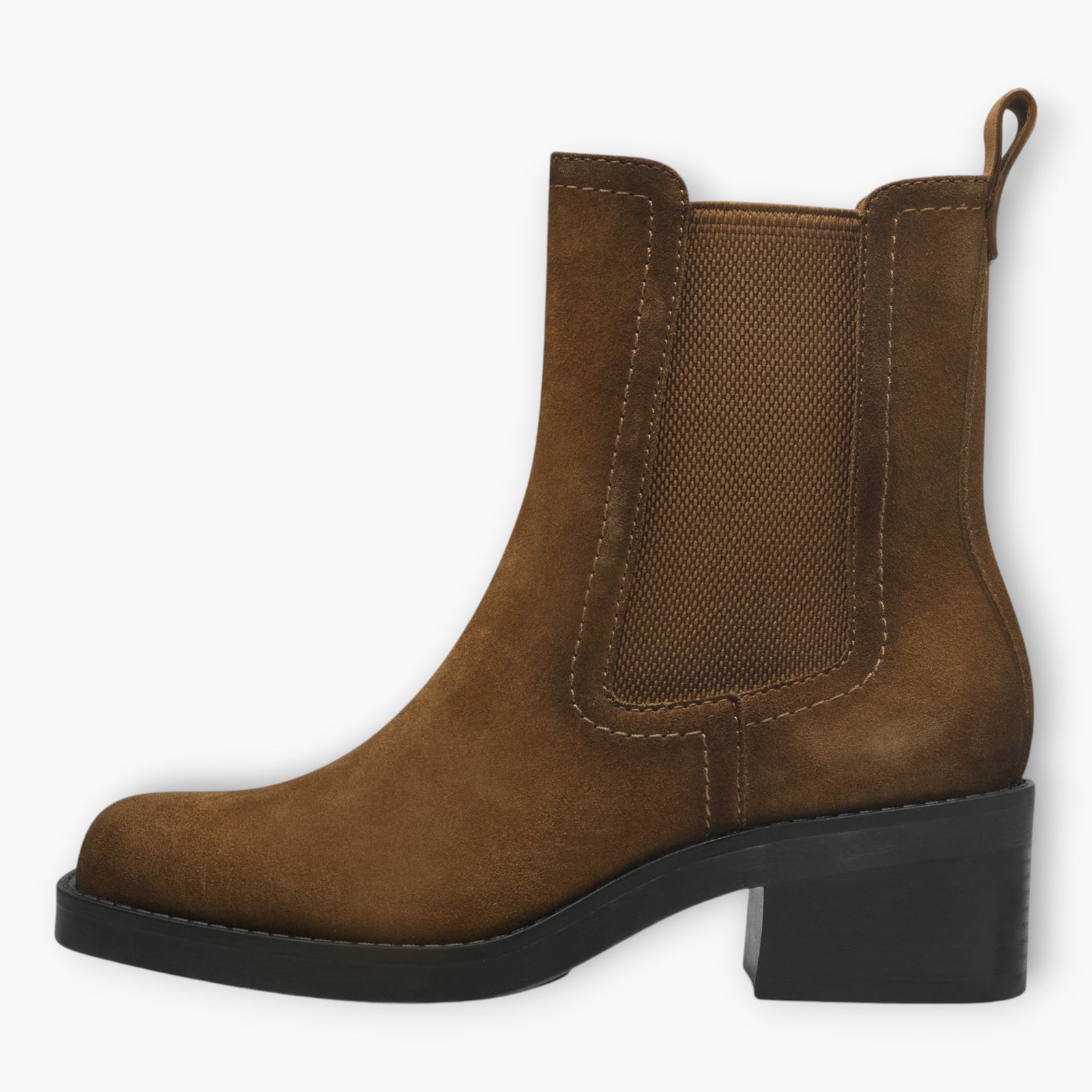 Tamaris Brown Nubuck Leather Ankle Boots with Block Heel and Elastic Panels - Leavys Shoes