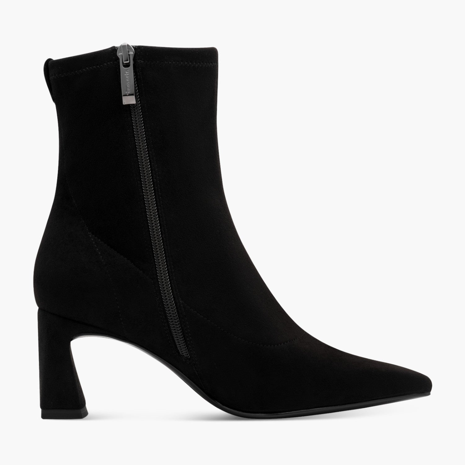 Tamaris Black Pointed Ankle Boots with 35mm Block Heel - Leavys Shoes