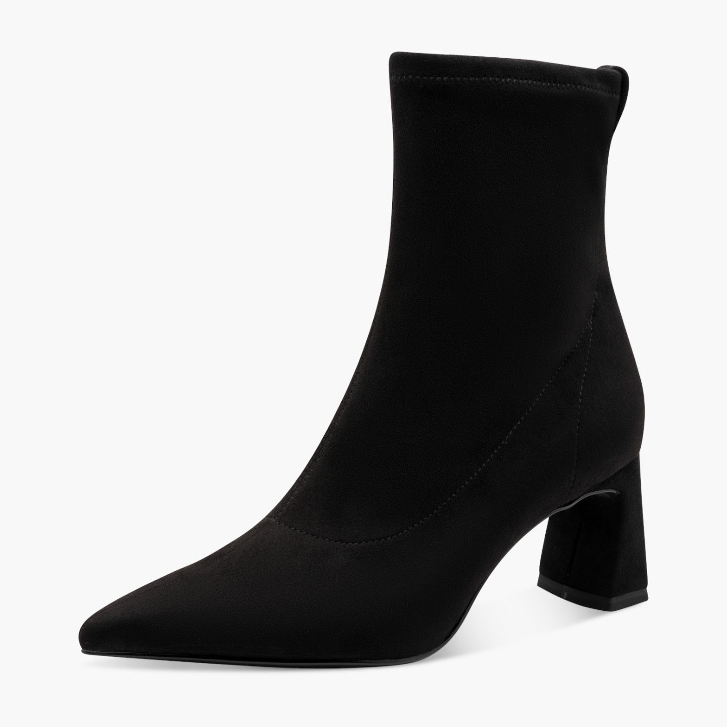 Tamaris Black Pointed Ankle Boots with 35mm Block Heel - Leavys Shoes