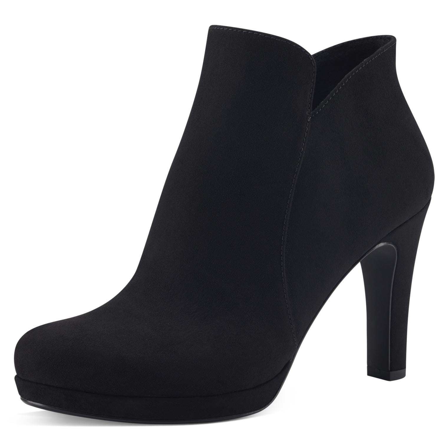 Angled view of the dressy heeled ankle boot