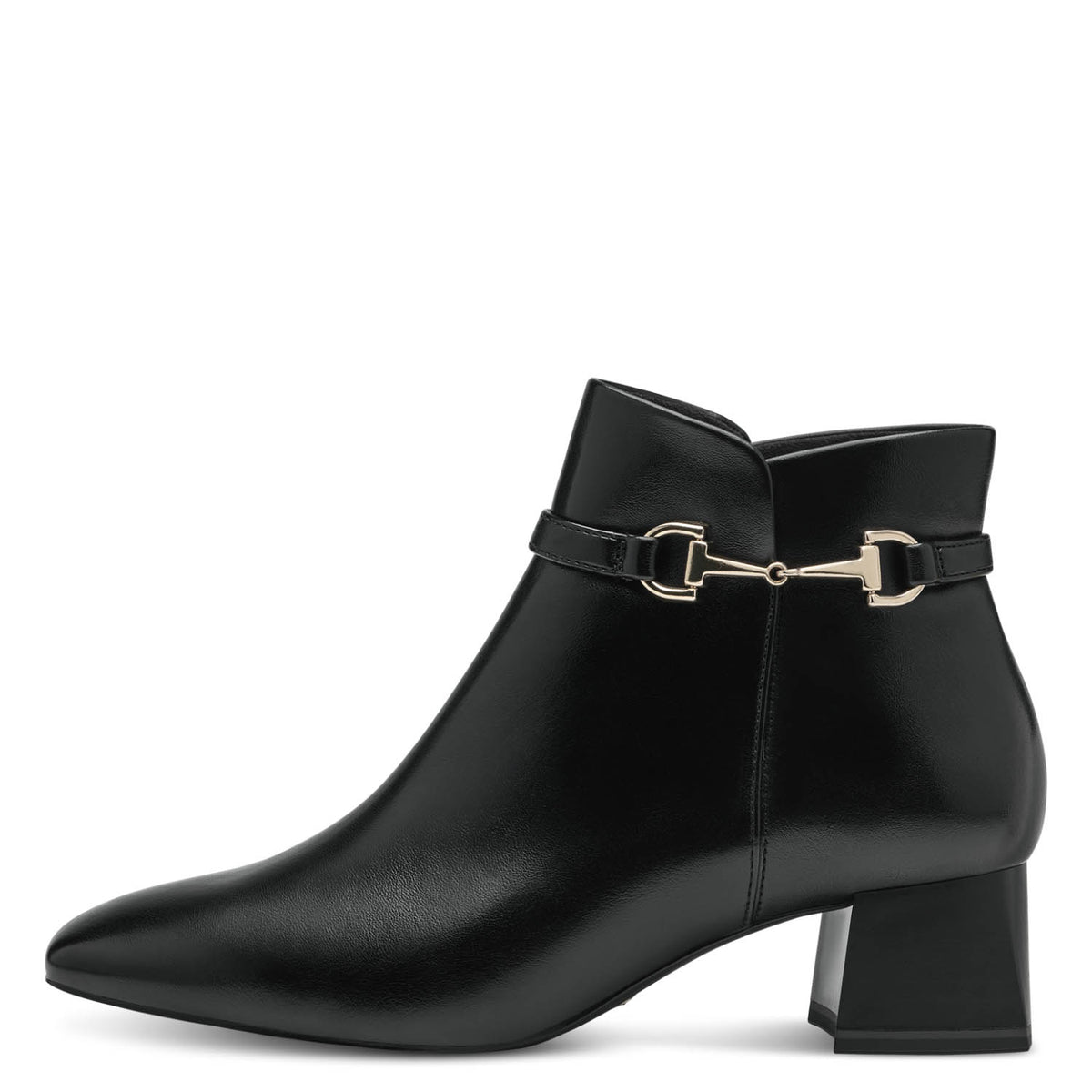 Front view of Tamaris ankle boot with a block heel.