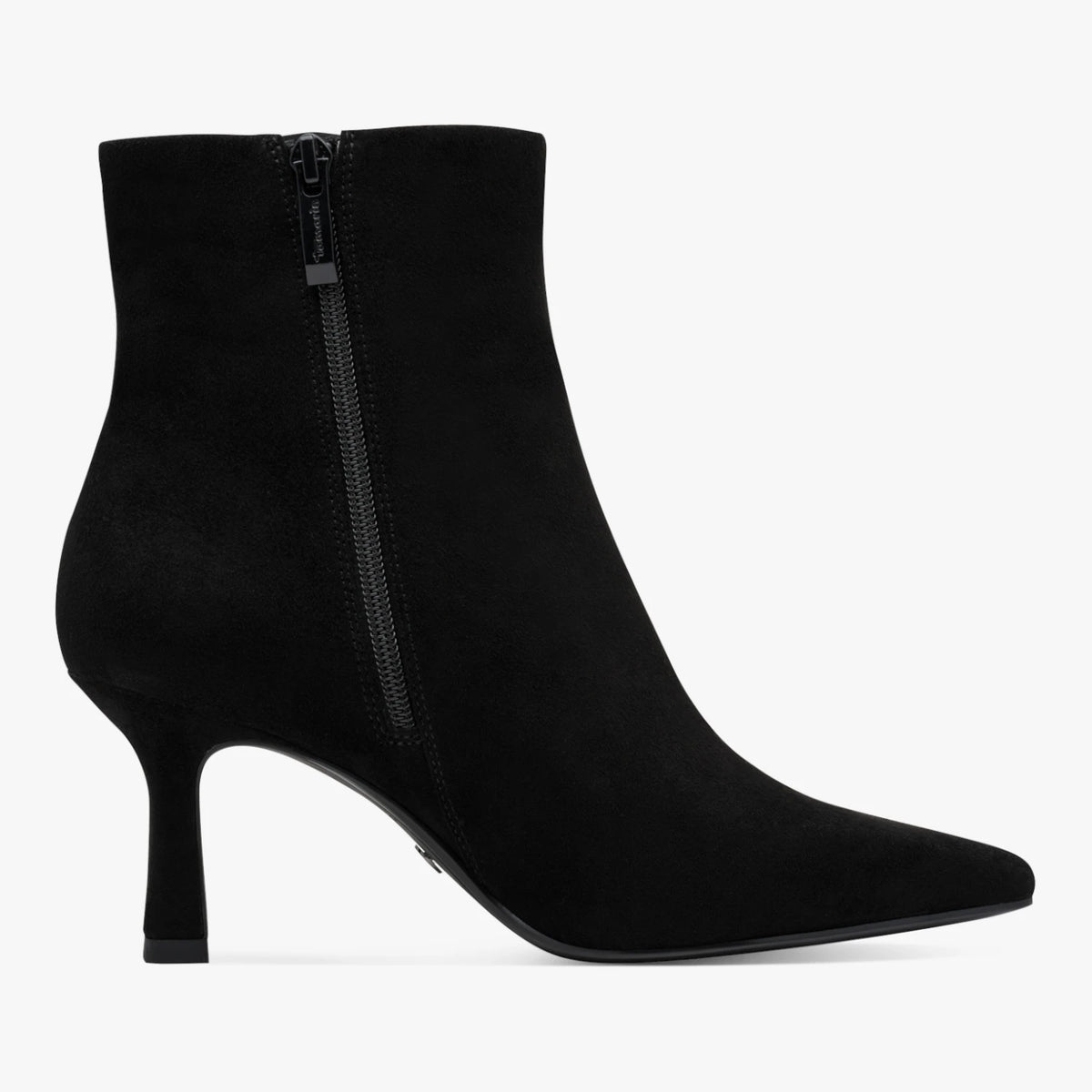 Tamaris Black Leather Pointed Toe Ankle Boots