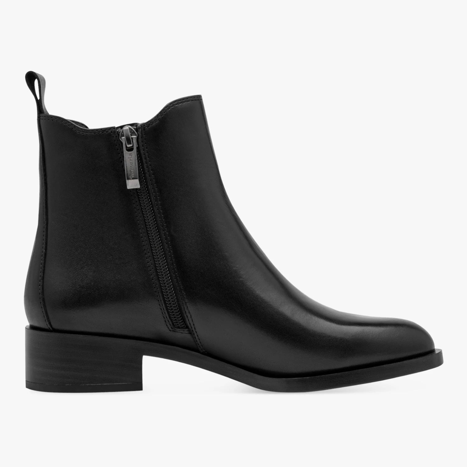 Tamaris Black Leather Low Heel Chelsea Ankle Boots