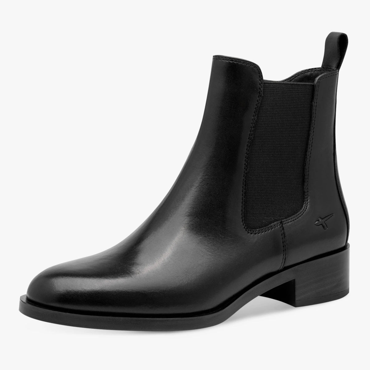 Tamaris Black Leather Low Heel Chelsea Ankle Boots