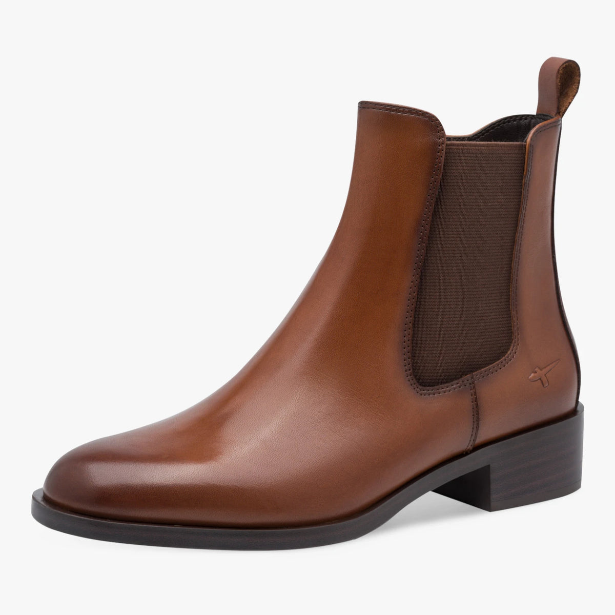 Tamaris Cognac Leather Low-Heel Chelsea Ankle Boots