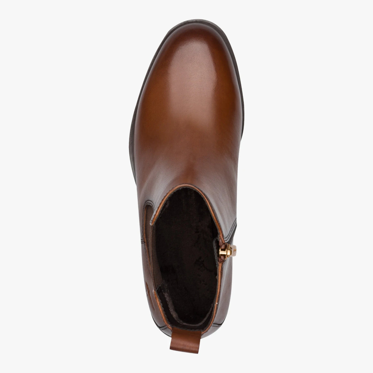 Tamaris Cognac Leather Low-Heel Chelsea Ankle Boots