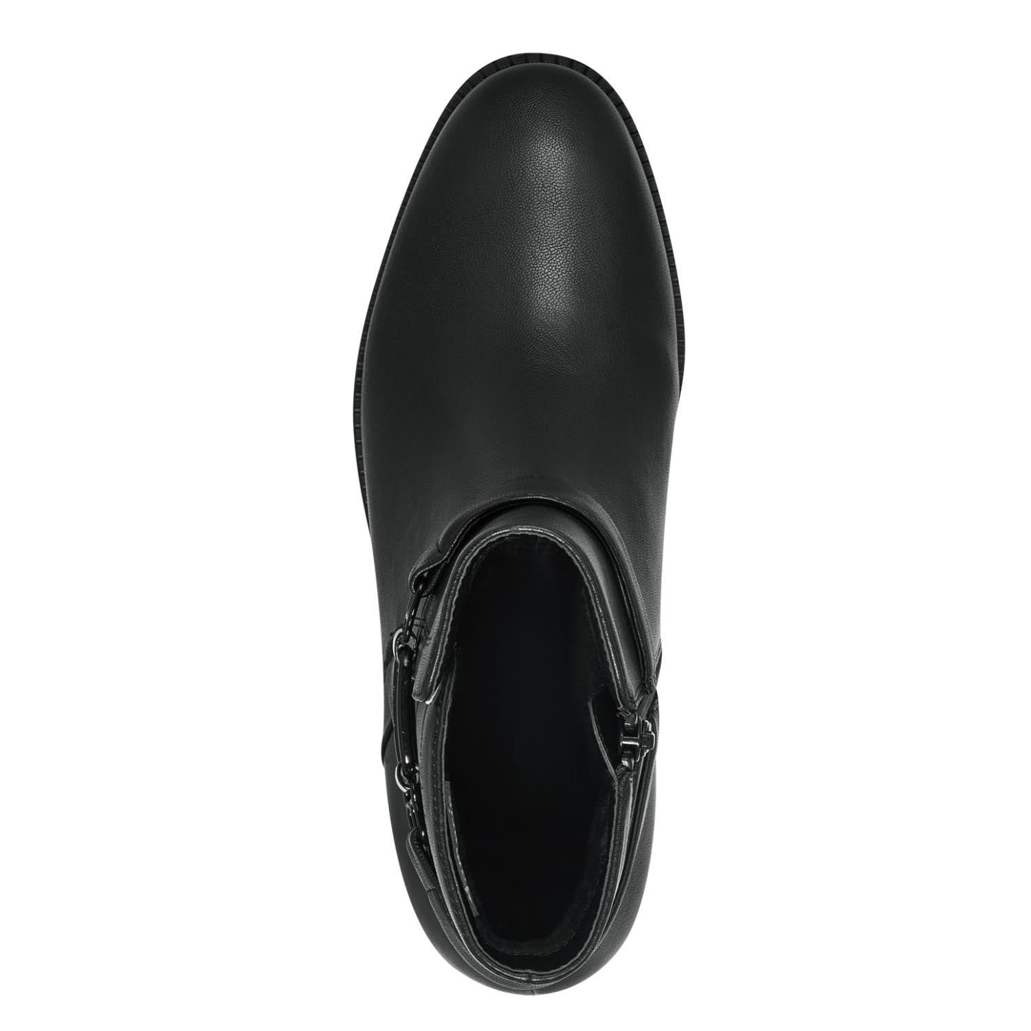 Top view of the black ankle boot, showcasing the smooth finish.