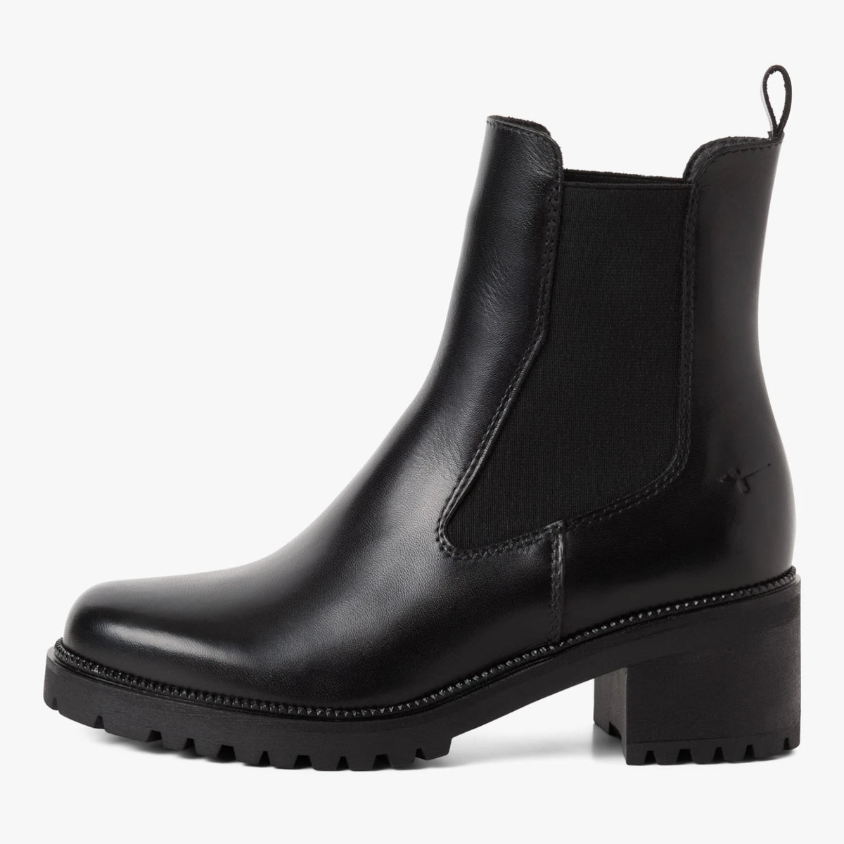 Tamaris Black Leather Block Heel Chelsea Boots
