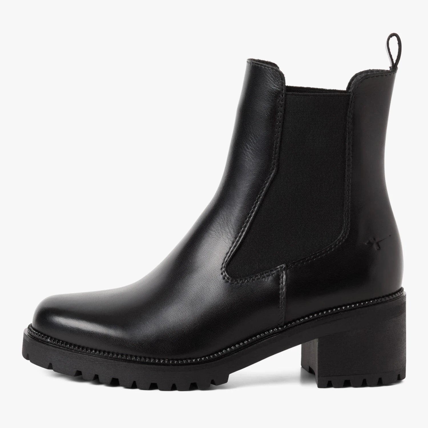 Tamaris Black Leather Block Heel Chelsea Boots