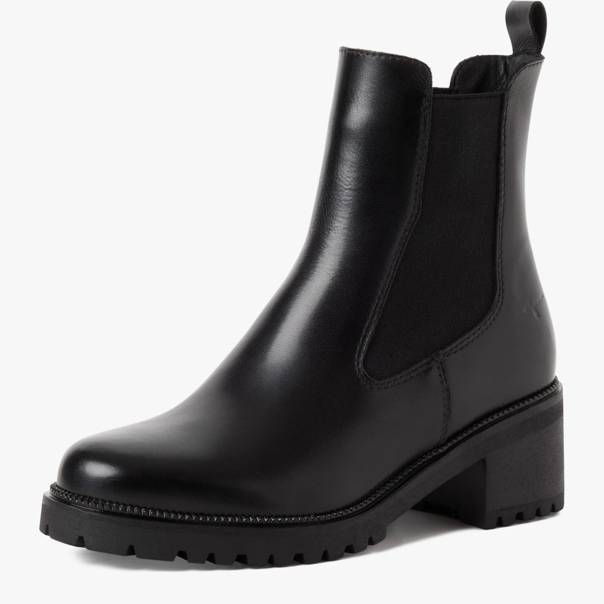 Tamaris Black Leather Block Heel Chelsea Boots