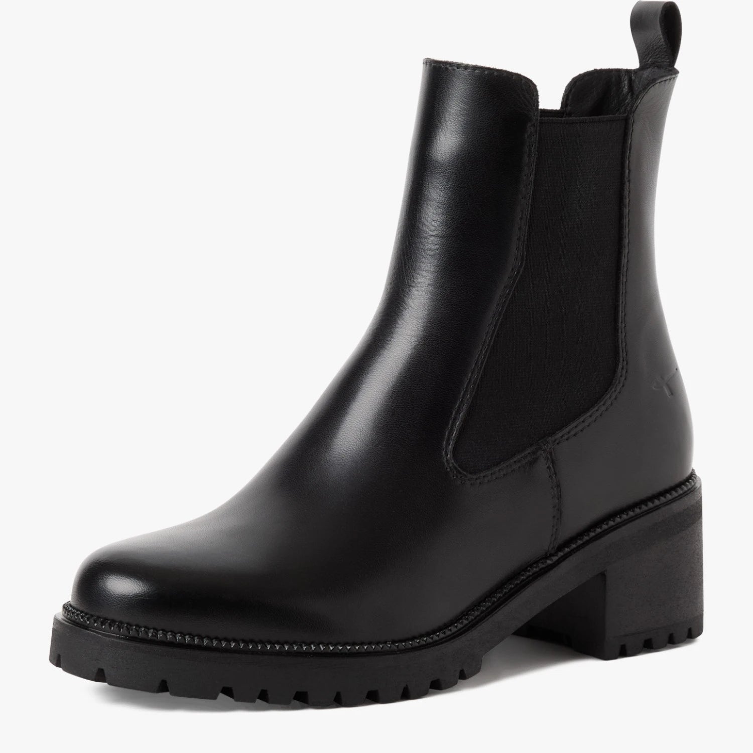 Tamaris Black Leather Block Heel Chelsea Boots