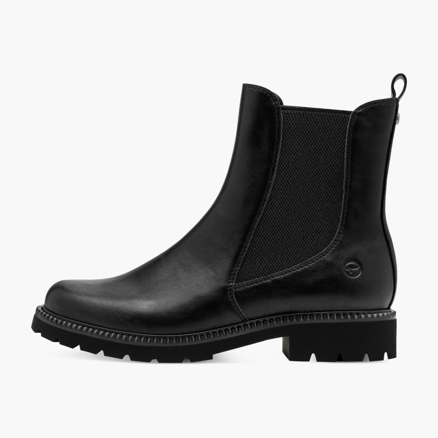 Tamaris Black Chelsea Boots with Block Heel & TOUCH-IT Comfort - Leavys Shoes