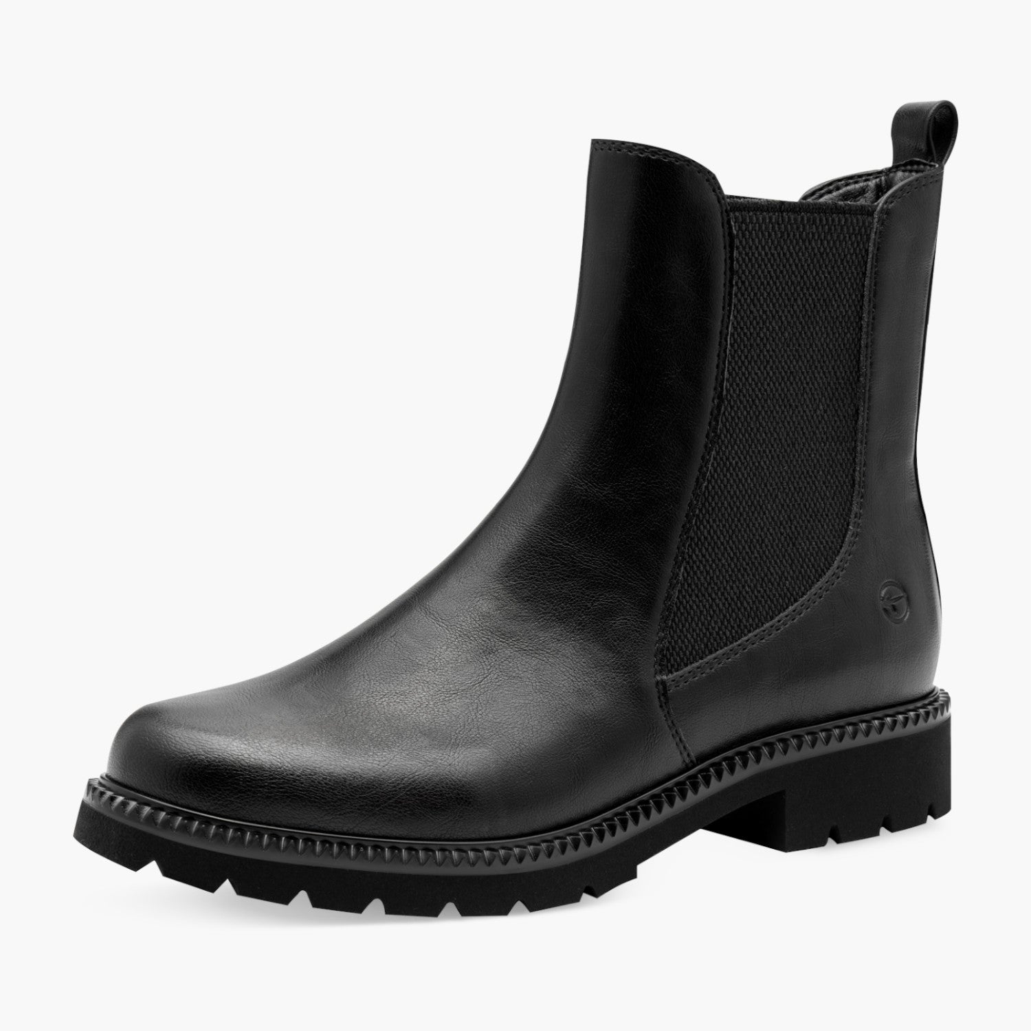 Tamaris Black Chelsea Boots with Block Heel & TOUCH-IT Comfort - Leavys Shoes
