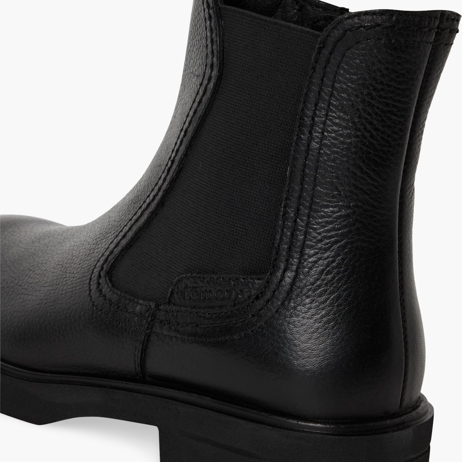 Tamaris Black Leather Chelsea Boots with Zip & Block Heel - Leavys Shoes
