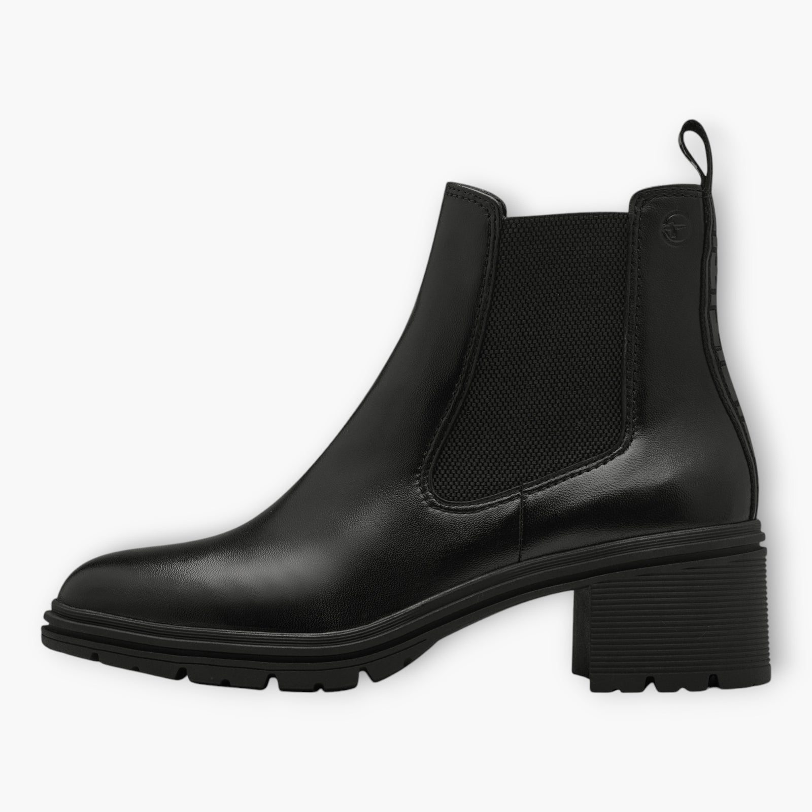 Tamaris Black Leather Ankle Boots with Block Heel and Soft Footbed