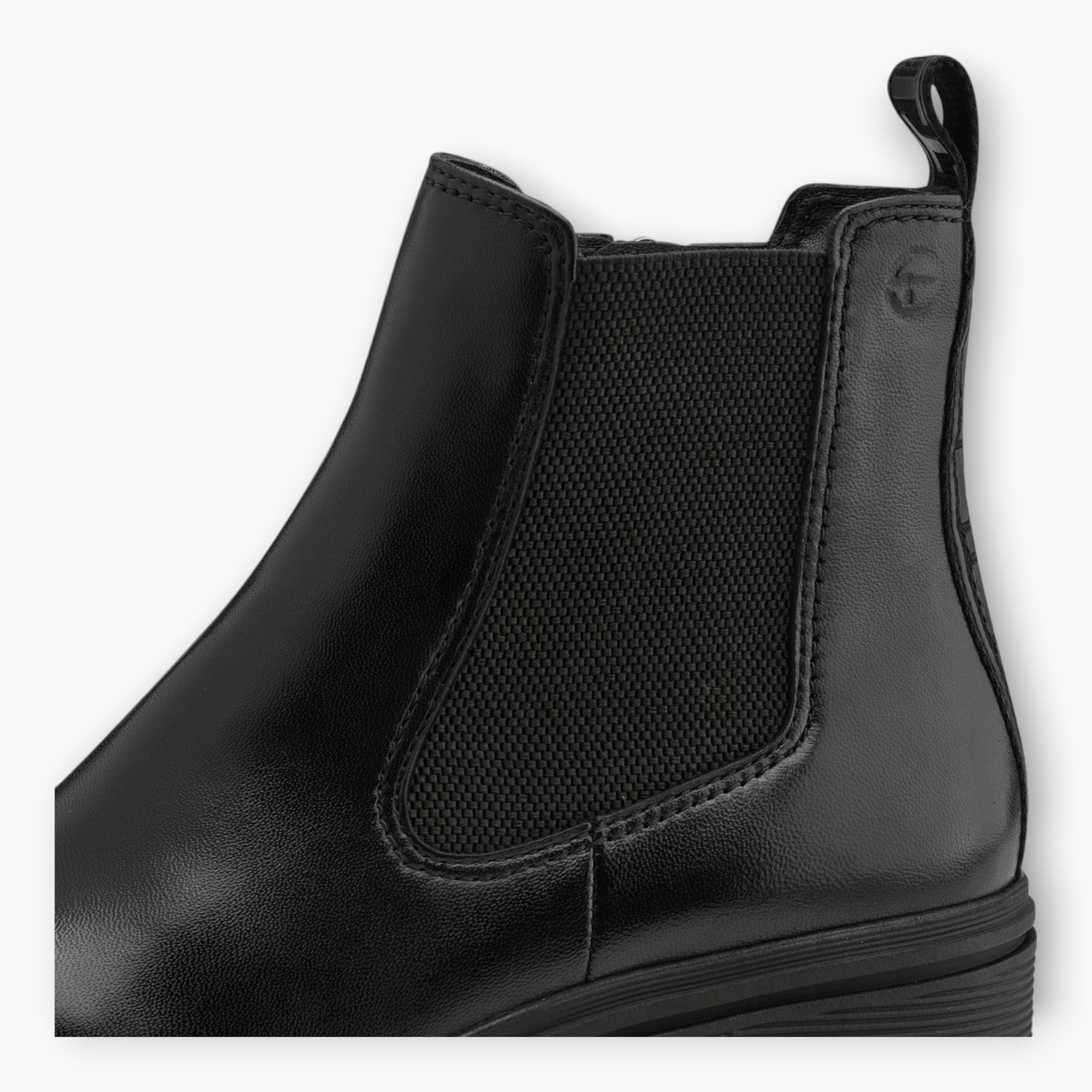 Tamaris Black Leather Ankle Boots with Block Heel and Soft Footbed