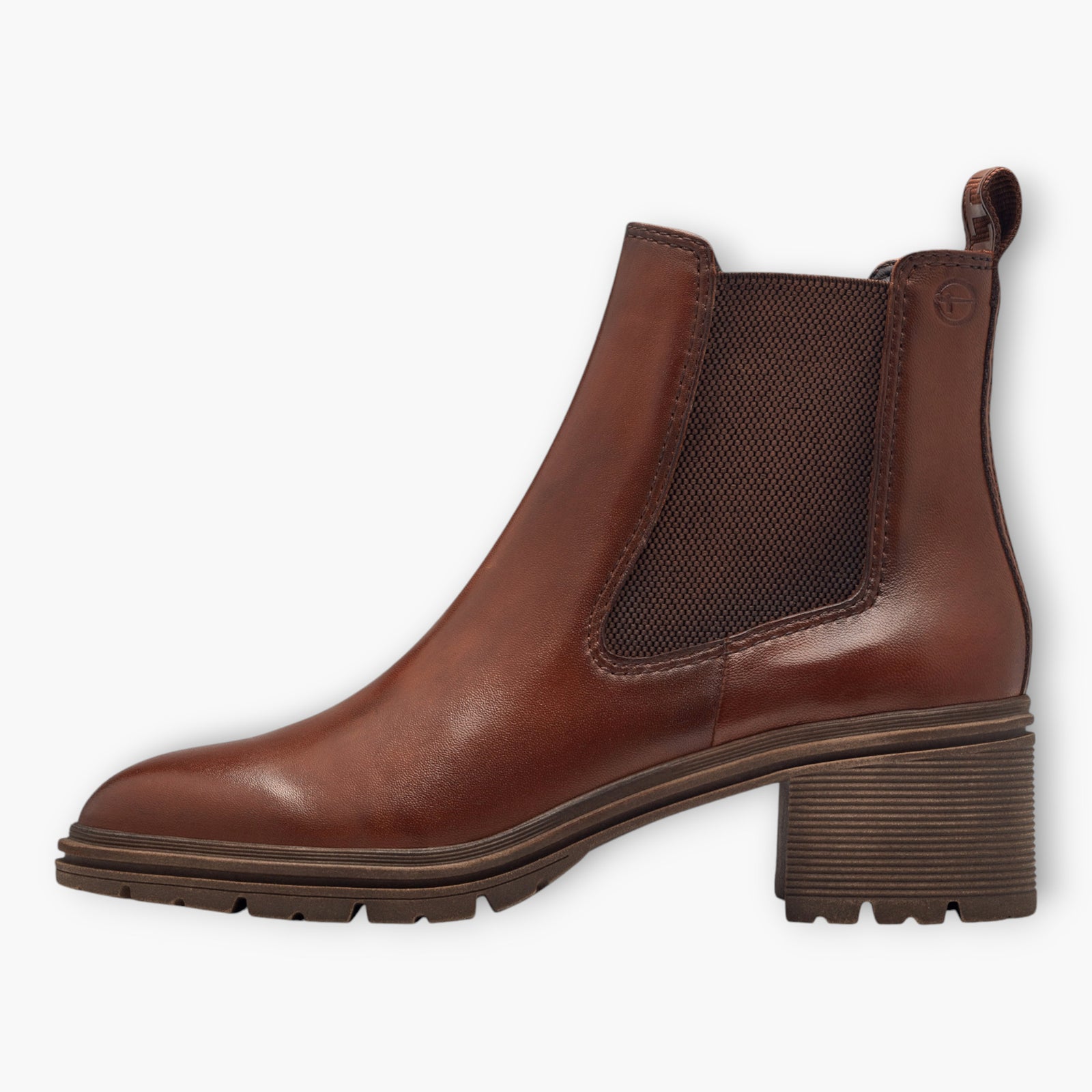 Tamaris Rich Brown Leather Ankle Boots with Soft Footbed and Block Heel