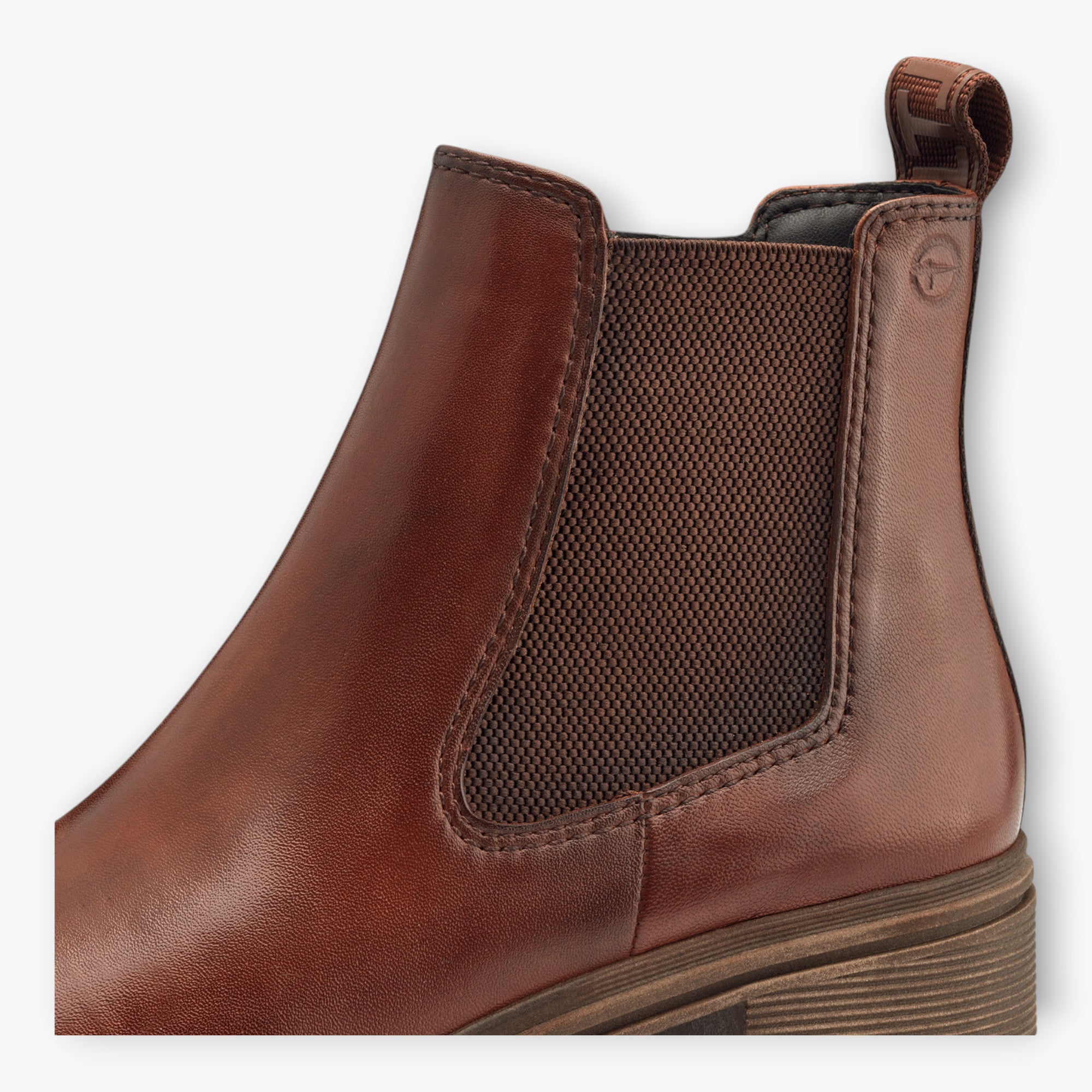 Tamaris Rich Brown Leather Ankle Boots with Soft Footbed and Block Heel