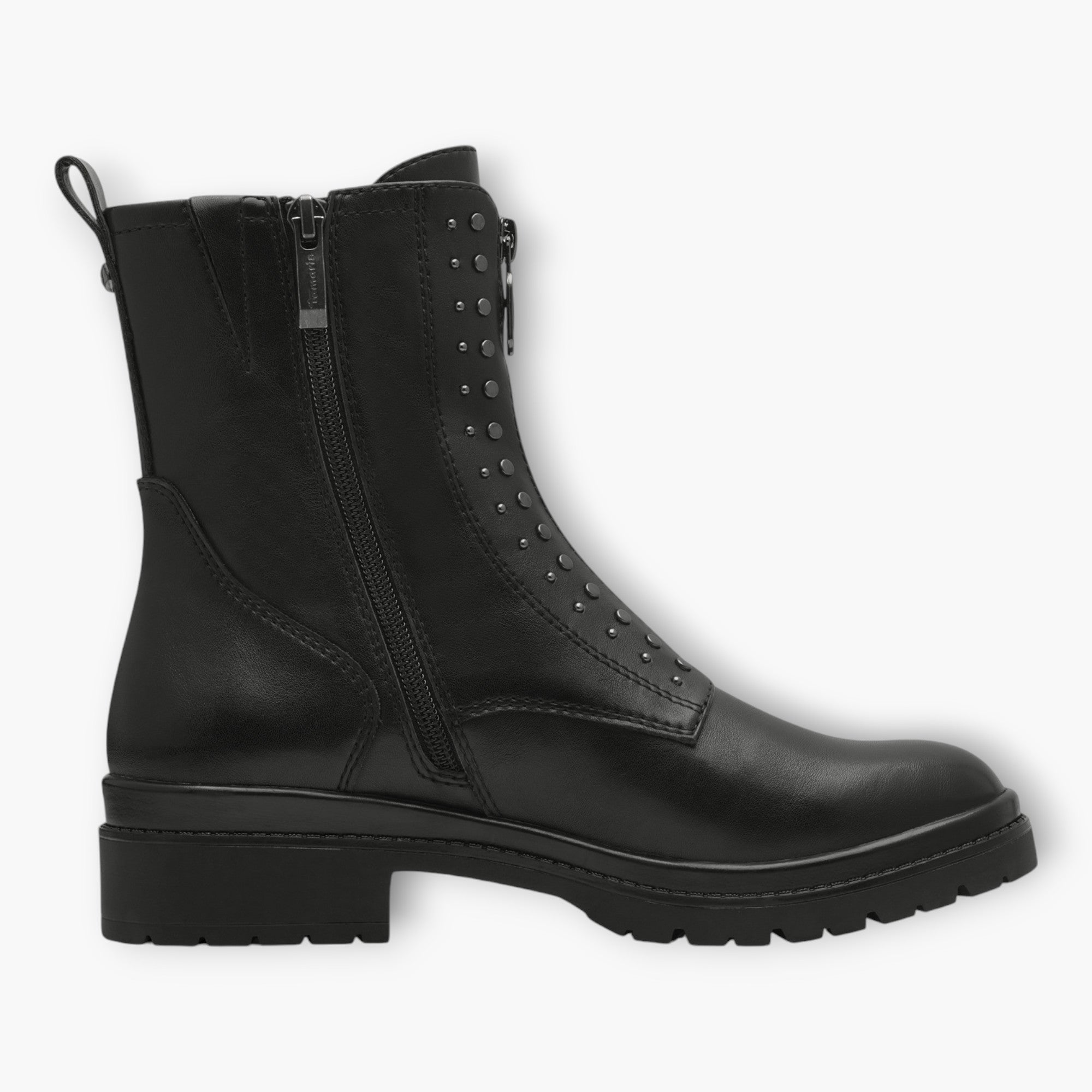 Tamaris Black Boots with Chunky Sole, Side Zip & Stud Details - Pull Tab, Stylish & Comfortable