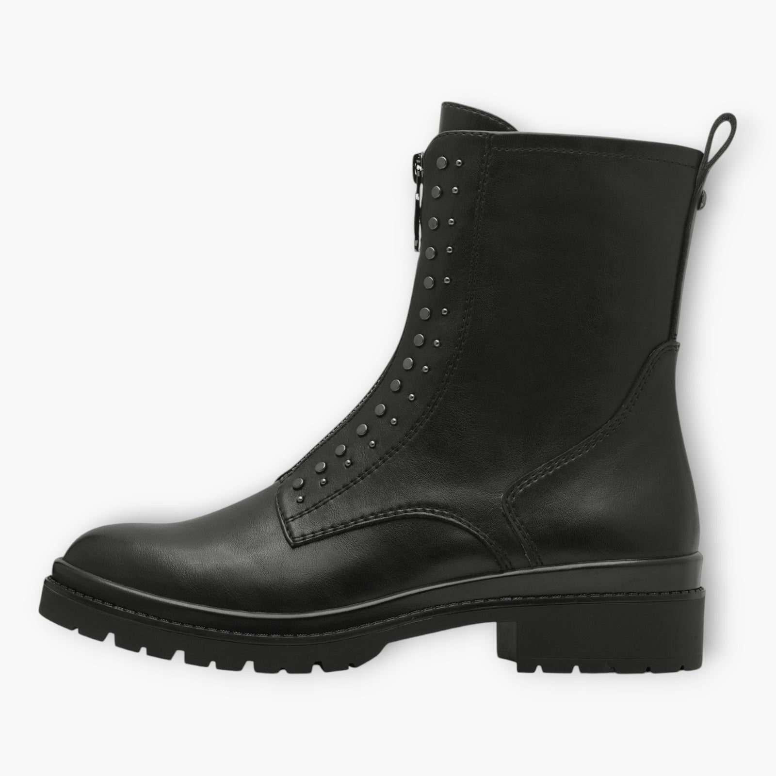 Tamaris Black Boots with Chunky Sole, Side Zip & Stud Details - Pull Tab, Stylish & Comfortable