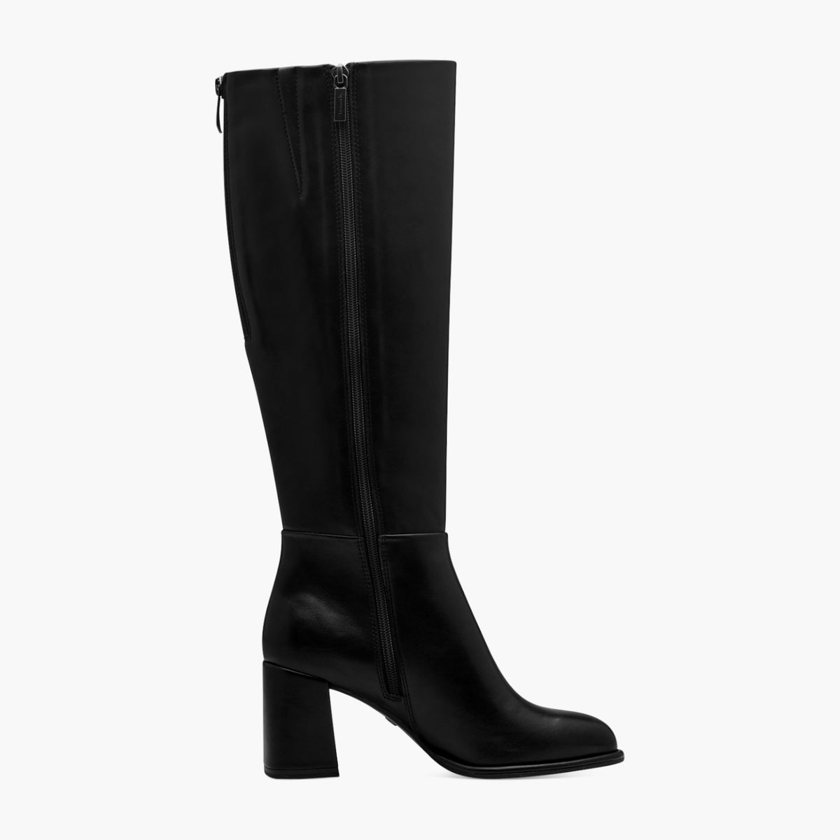 Tamaris Black Knee Boots with 65mm Banana Heel & Zip - Leavys Shoes