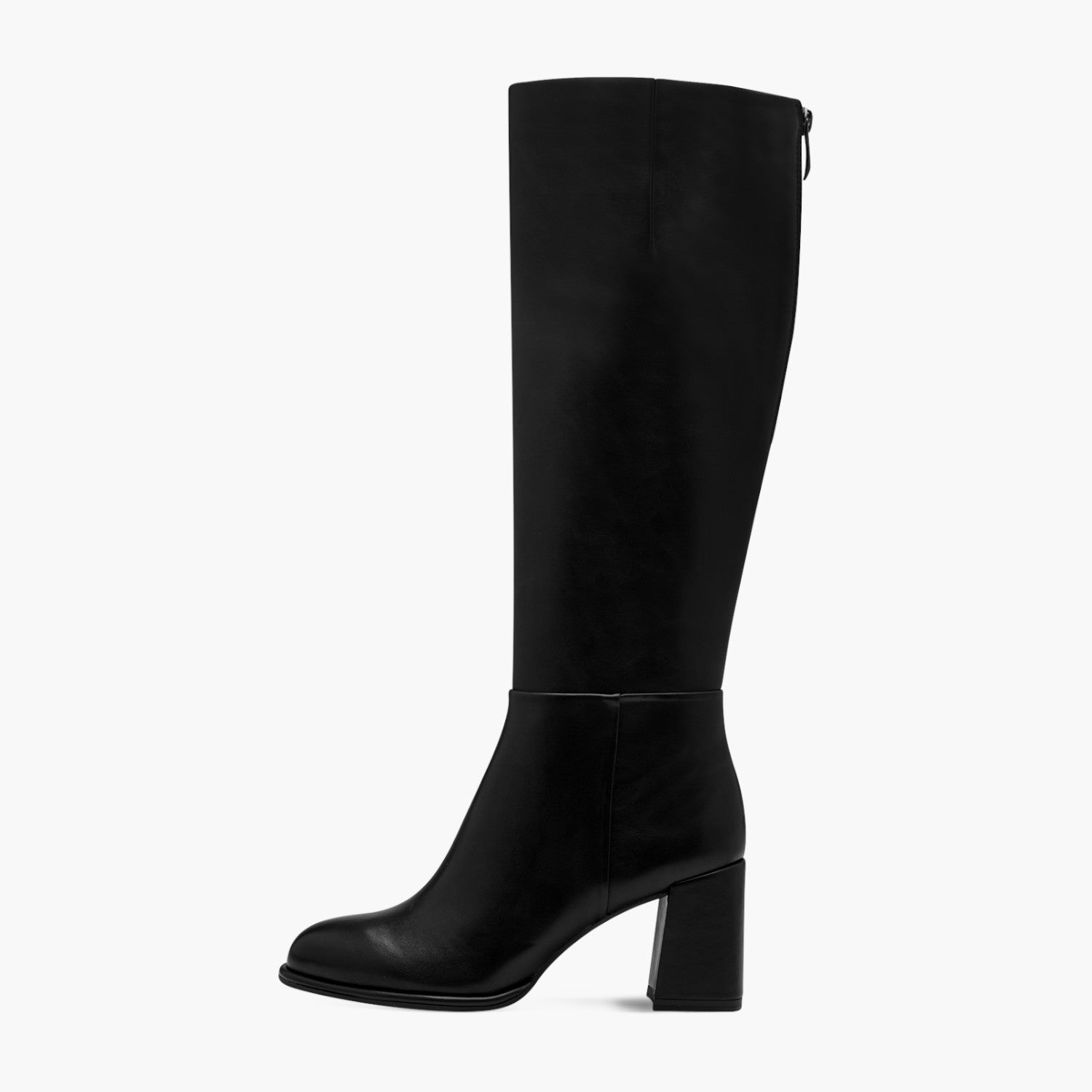 Tamaris Black Knee Boots with 65mm Banana Heel & Zip - Leavys Shoes
