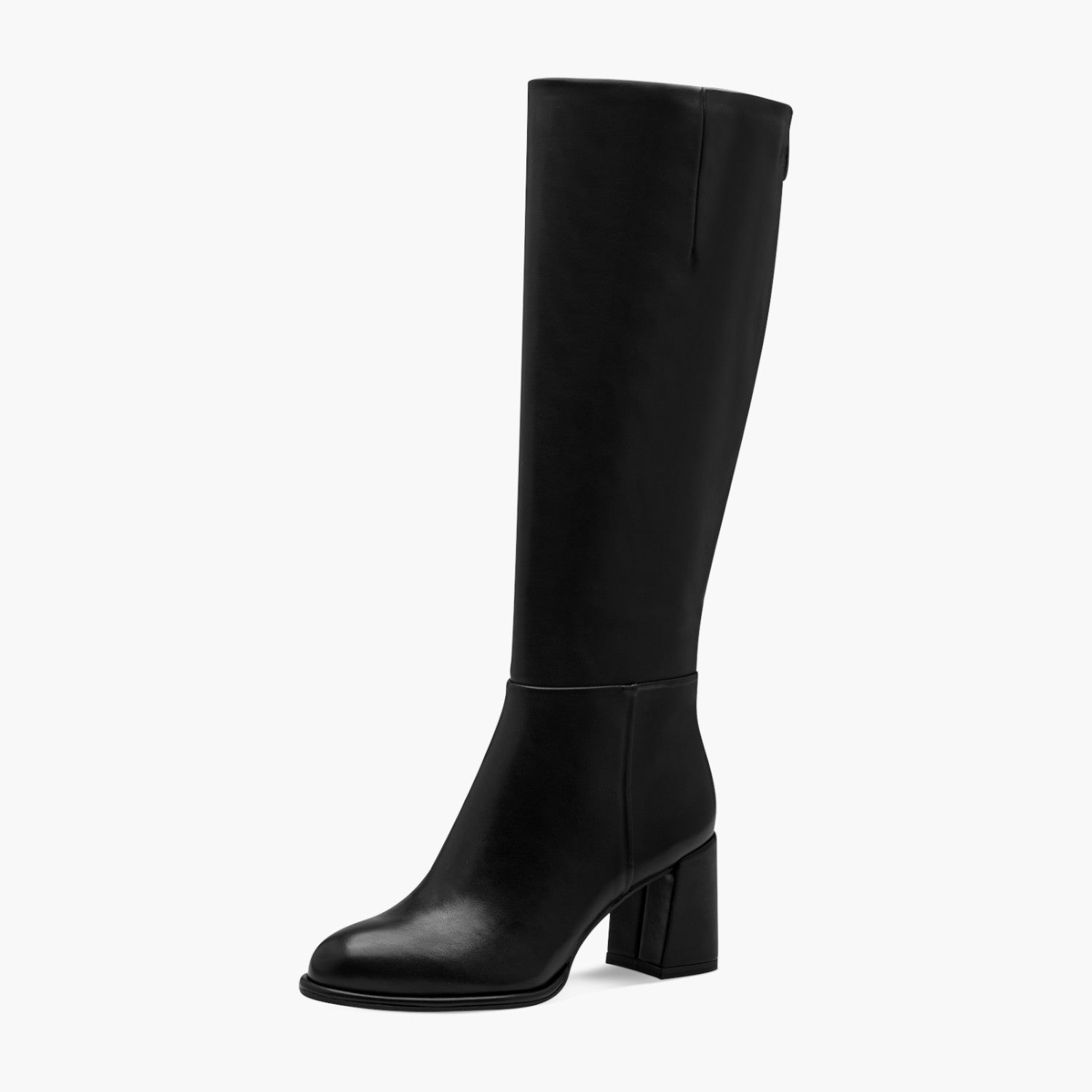 Tamaris Black Knee Boots with 65mm Banana Heel & Zip - Leavys Shoes