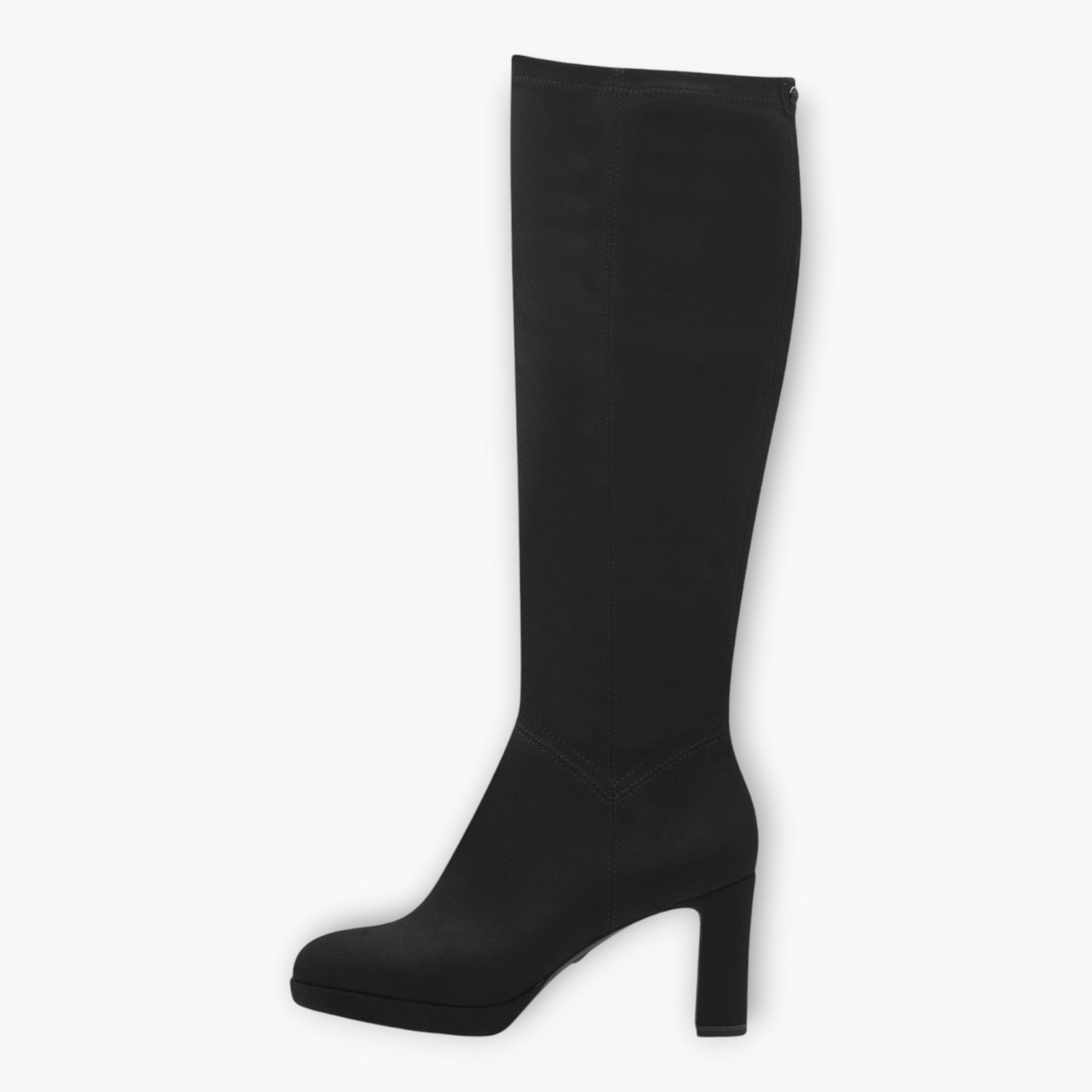 Tamaris Black Faux Suede Knee-High Boots - Block Heel, Stretch Fit & Vegan