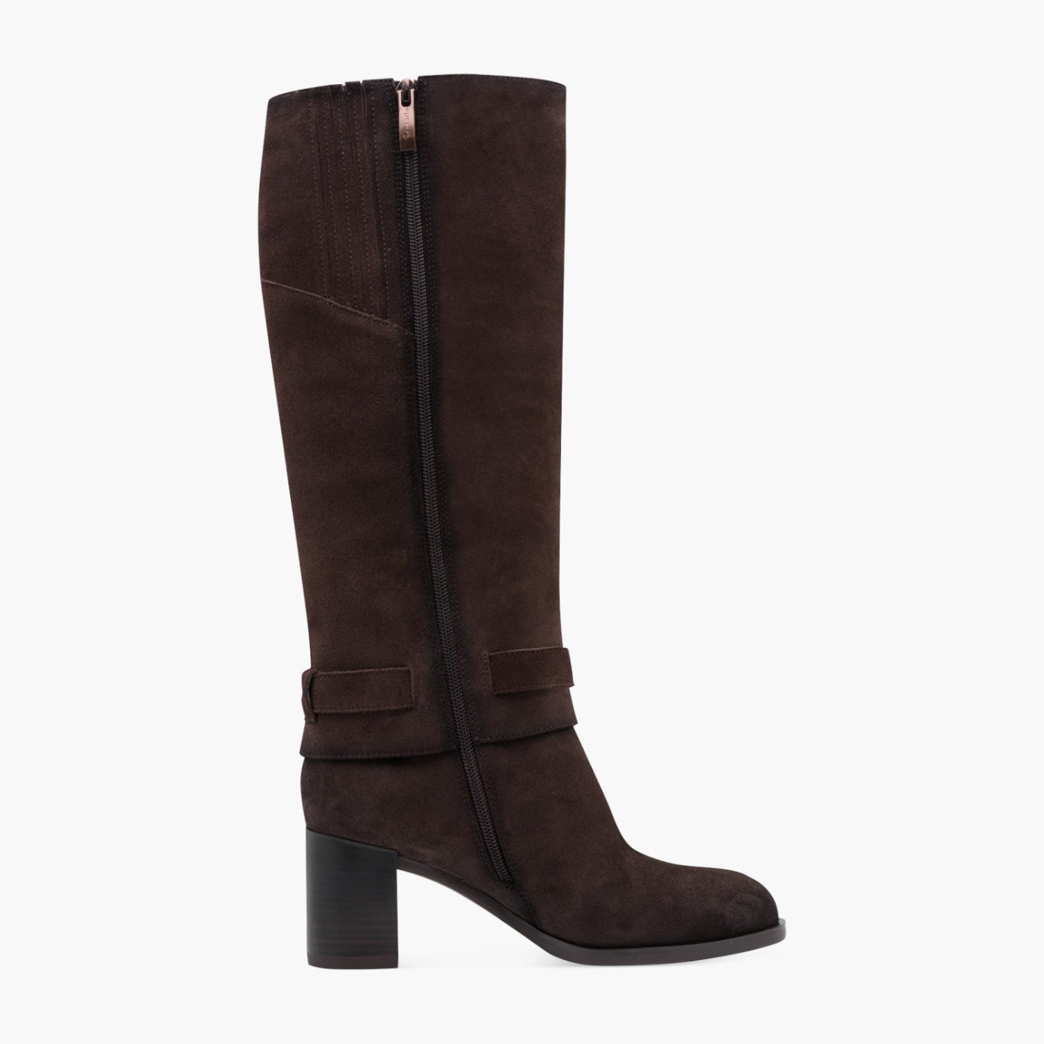 Tamaris Brown Suede Knee Boots with 30mm Block Heel - Leavys Shoes