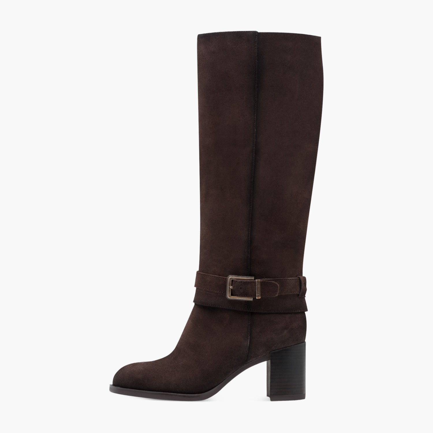 Tamaris Brown Suede Knee Boots with 30mm Block Heel - Leavys Shoes