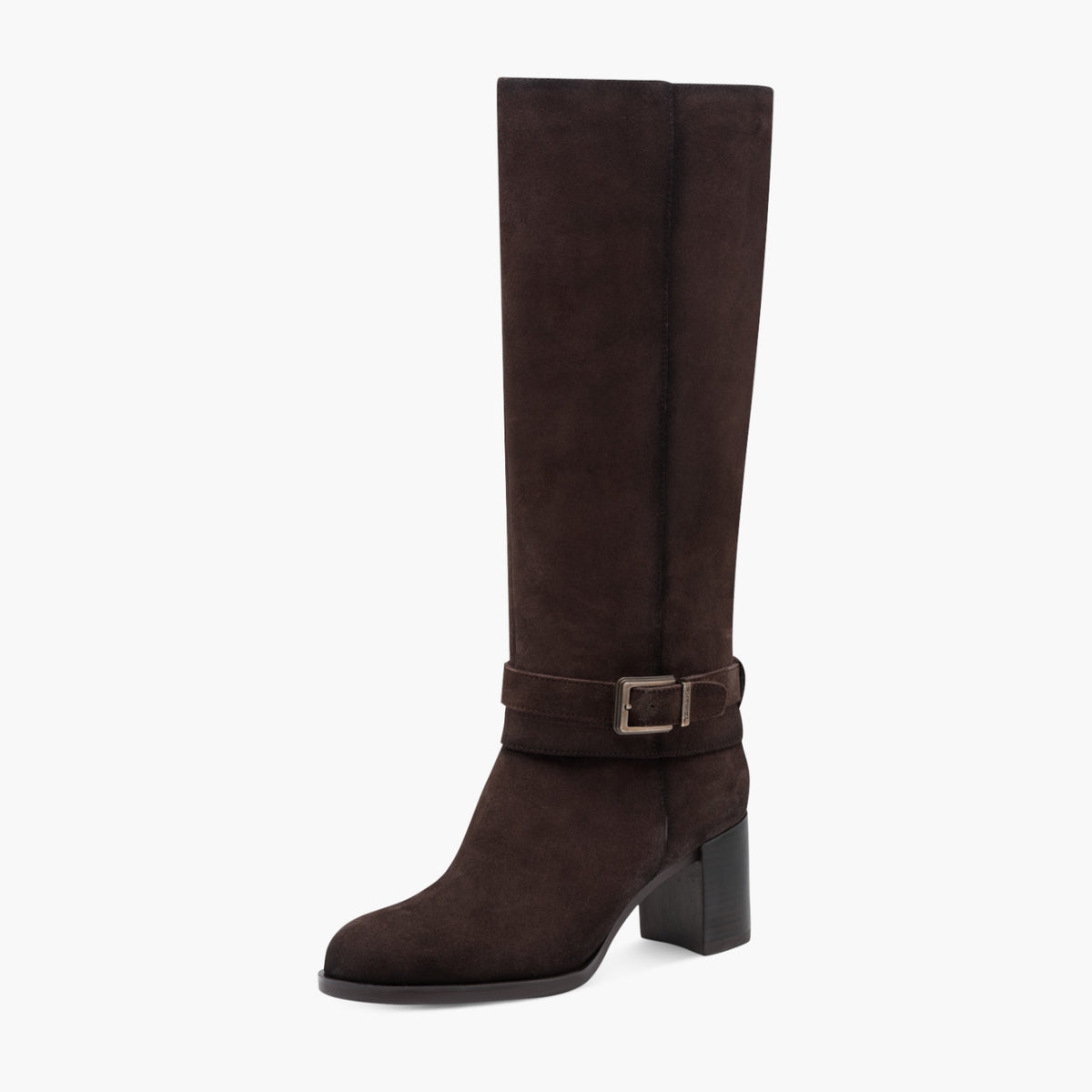 Tamaris Brown Suede Knee Boots with 30mm Block Heel - Leavys Shoes