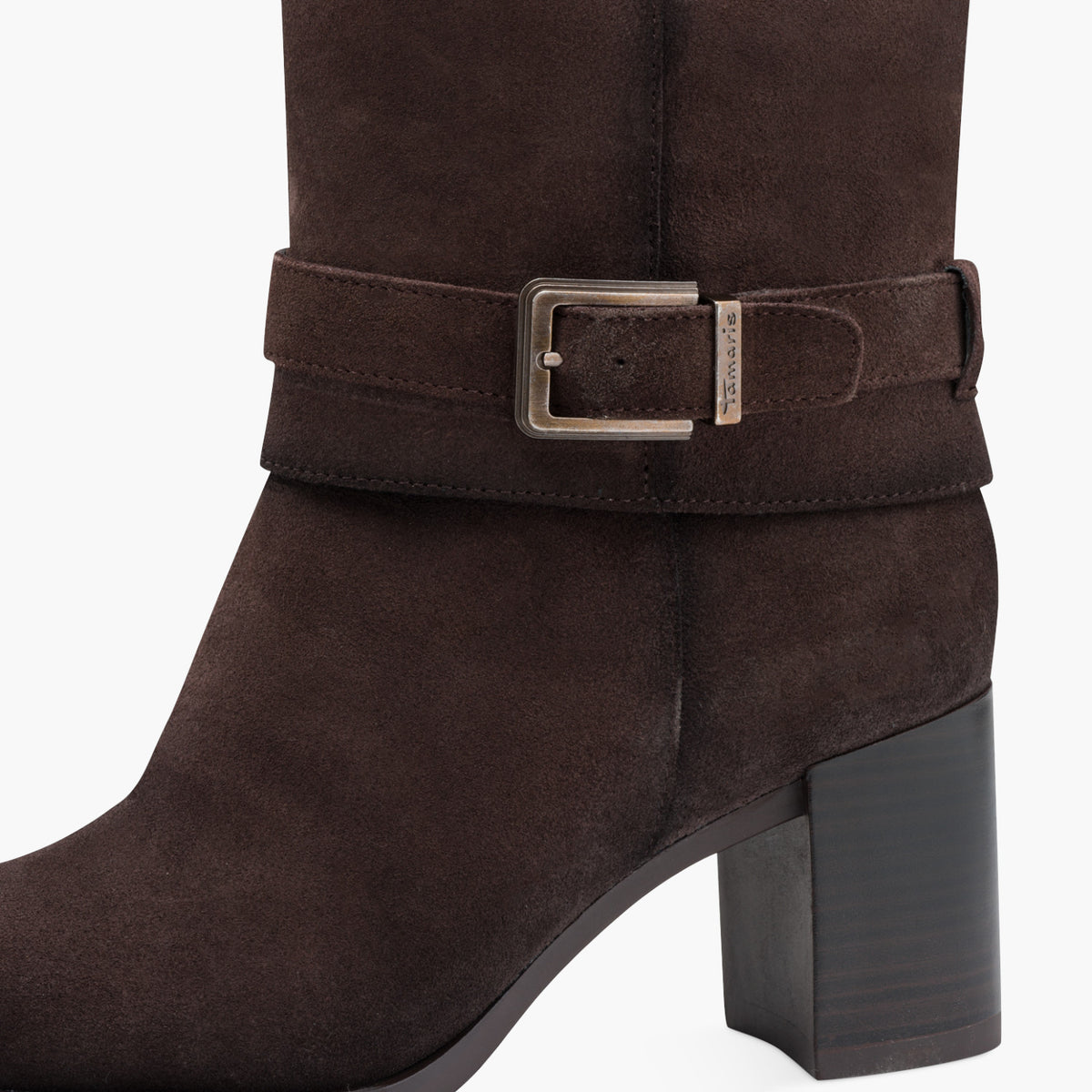 Tamaris Brown Suede Knee Boots with 30mm Block Heel - Leavys Shoes
